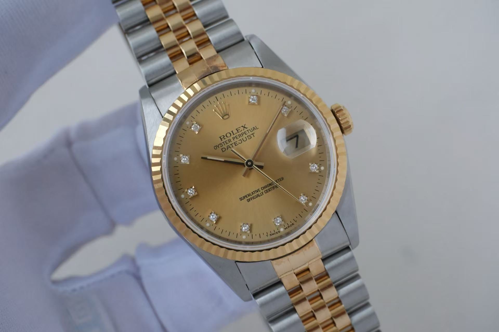 ✦ Rolex Datejust 36mm 16233, two-tone champagne gold dial with small diamonds, W series, exquisite single watch