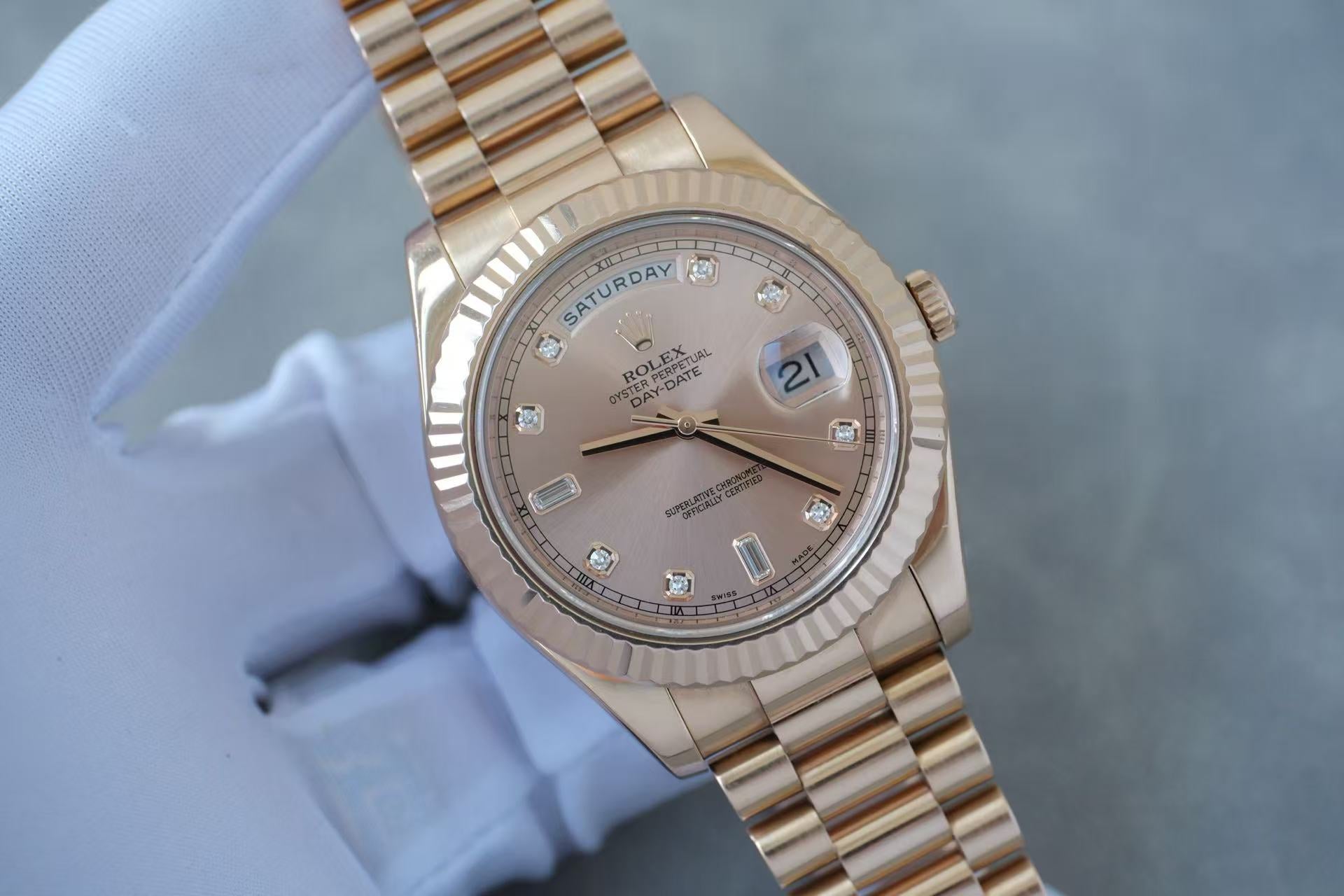 ✦ Rolex Day-Date II 218235 18K Rose Gold Dial with Diamond Engravings, 41mm, Limited Edition Large Diameter Watch