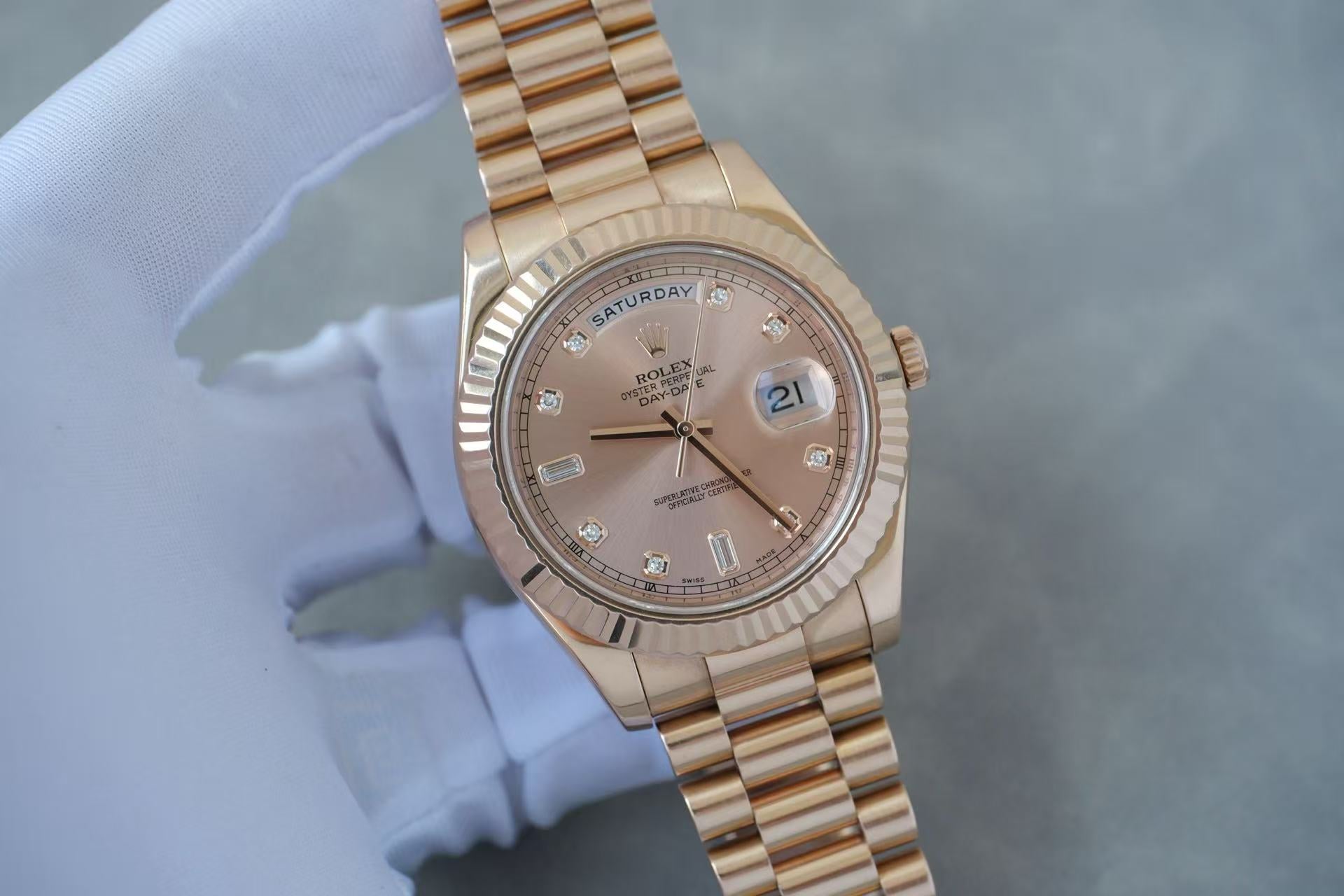 ✦ Rolex Day-Date II 218235 18K Rose Gold Dial with Diamond Engravings, 41mm, Limited Edition Large Diameter Watch