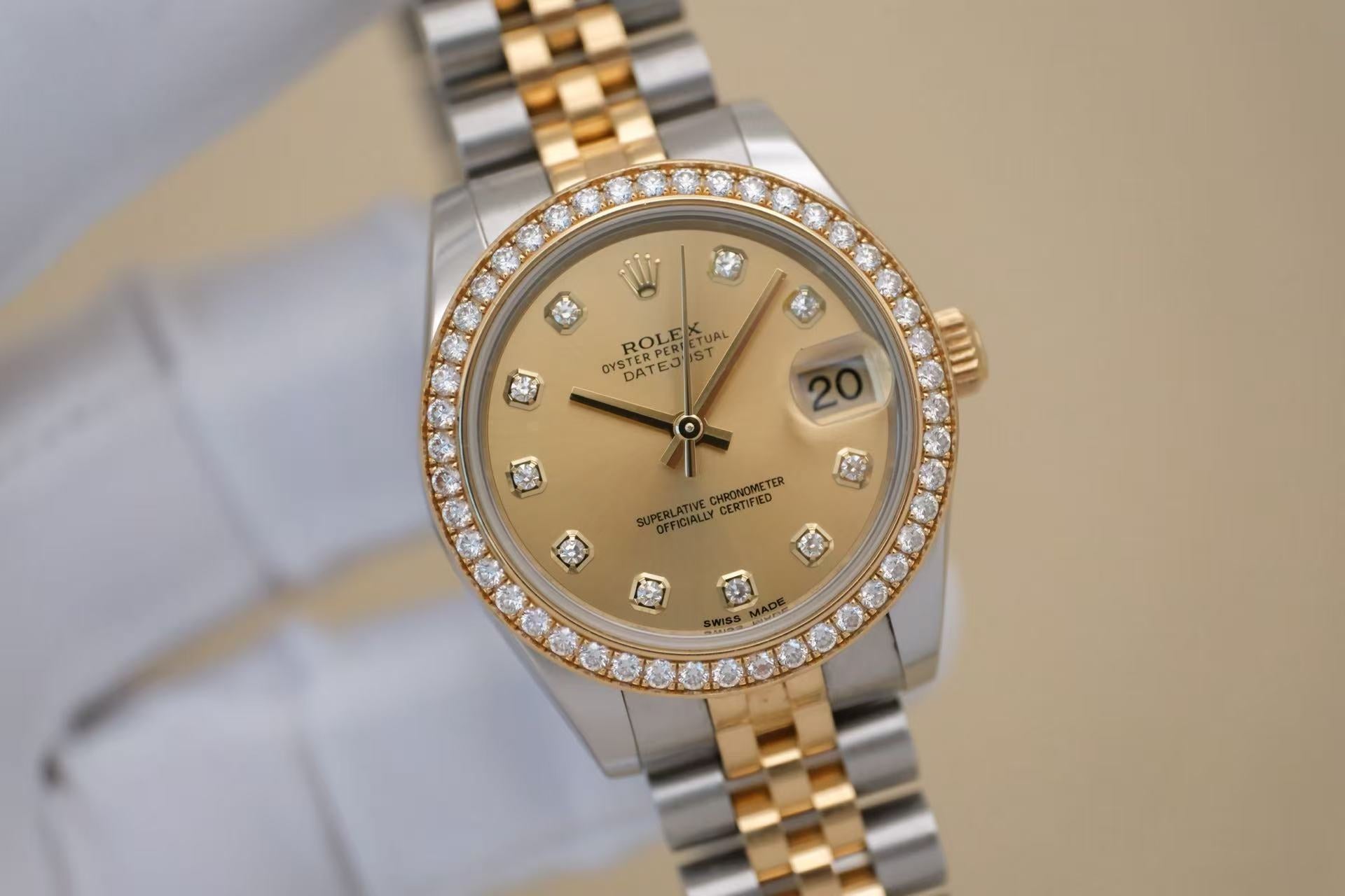 ✦ 劳力士 Rolex 女装日志型 178383 原装钻圈 香槟金钻刻 18K金间钢 31mm 2016年全套带票