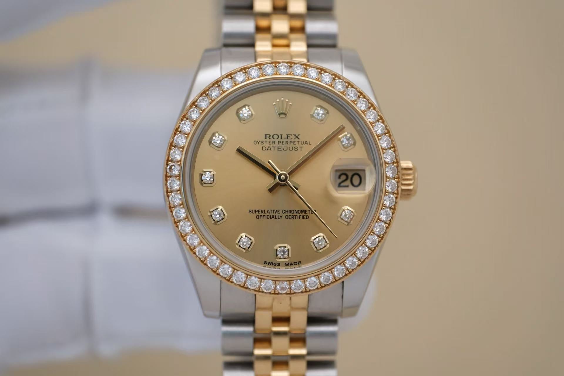 ✦ 劳力士 Rolex 女装日志型 178383 原装钻圈 香槟金钻刻 18K金间钢 31mm 2016年全套带票