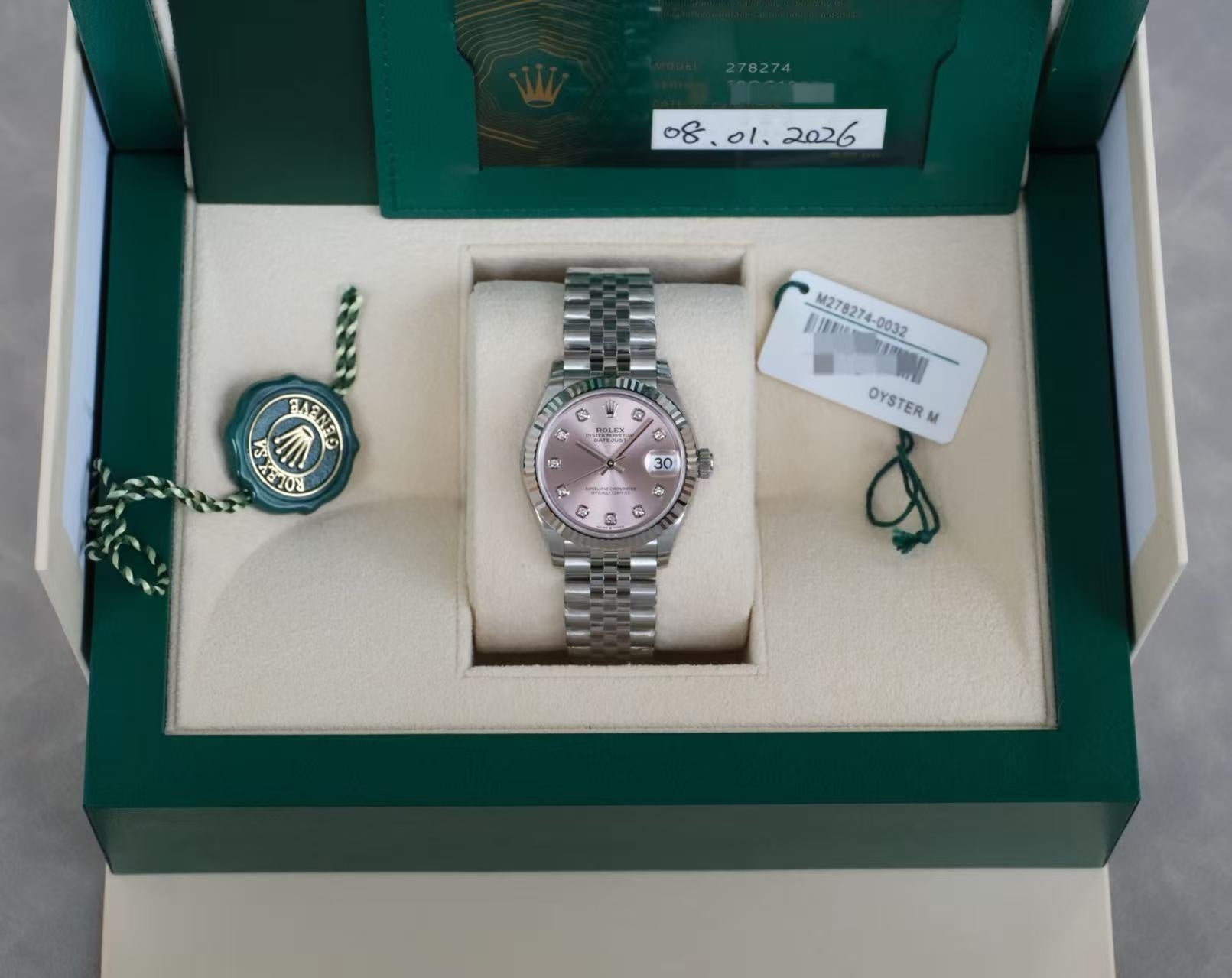 ✦ 劳力士 Rolex 日志型 278274 粉盘镶钻 31毫米 2026年1月未使用全套