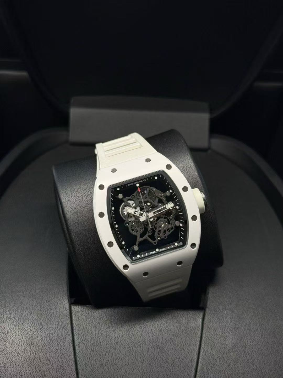✦ Richard Mille RM055 White Ghost White Ceramic Skeleton Mechanical Watch 2018 Full Set
