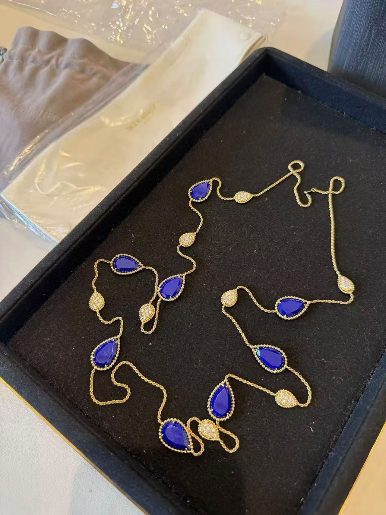Boucheron Serpentine BOHEME 18K Gold Lapis Lazuli and Diamond Long Necklace/Sweater Chain, 2026 Full Set Available Now