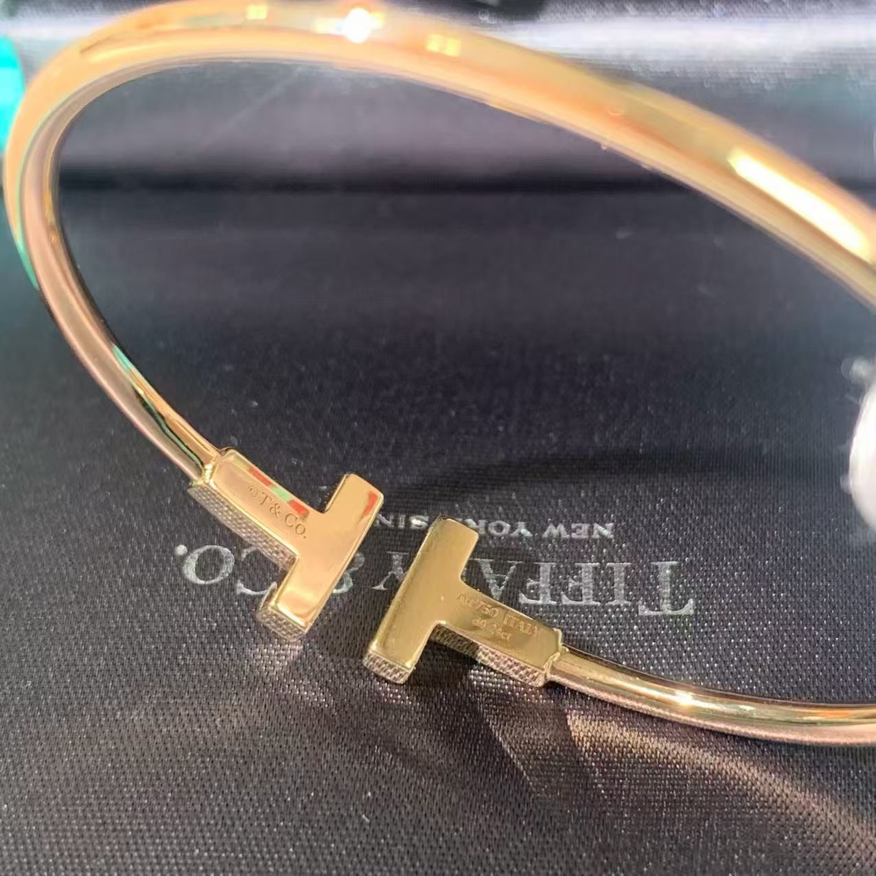 Tiffany & Co. T Collection Double T Open Bangle, 18K Rose Gold, Pavé Diamonds, Size S, with Box