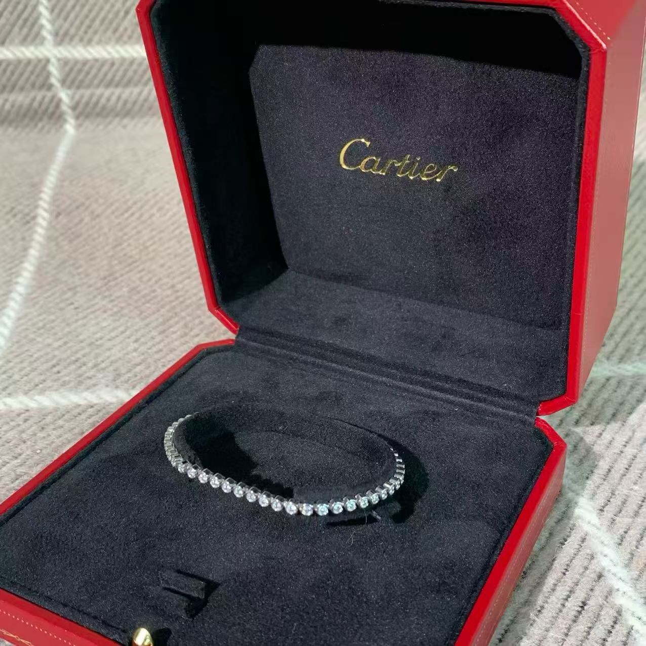 Cartier Classic Collection 18K White Gold Full Diamond Tennis Bracelet 17cm, 2017 Complete Set, In Stock, H260119