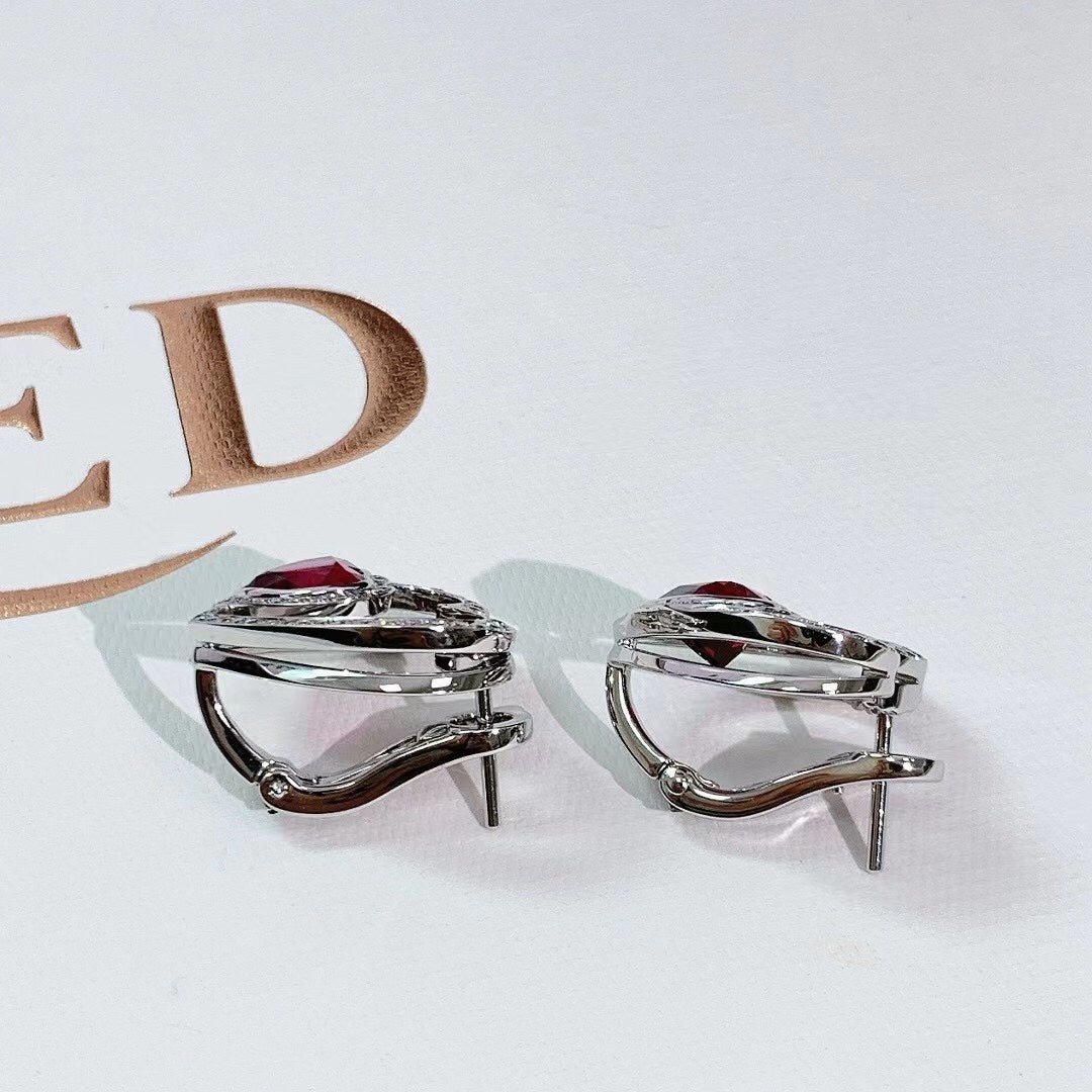 Fred Pretty Woman High Jewelry Collection 18K White Gold Rubelle Tourmaline and Diamond Heart Earrings 2022 (Full Set)