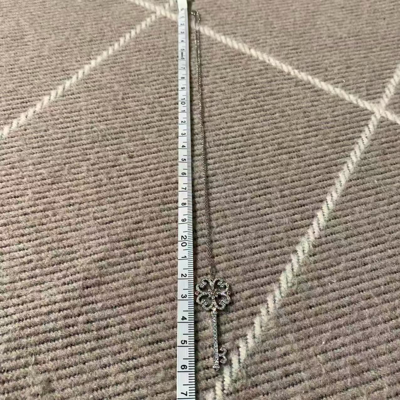 Tiffany & Co. Keys Collection 18K White Gold Full Diamond Large Cherry Blossom Key Necklace, Classic Large Key with Box