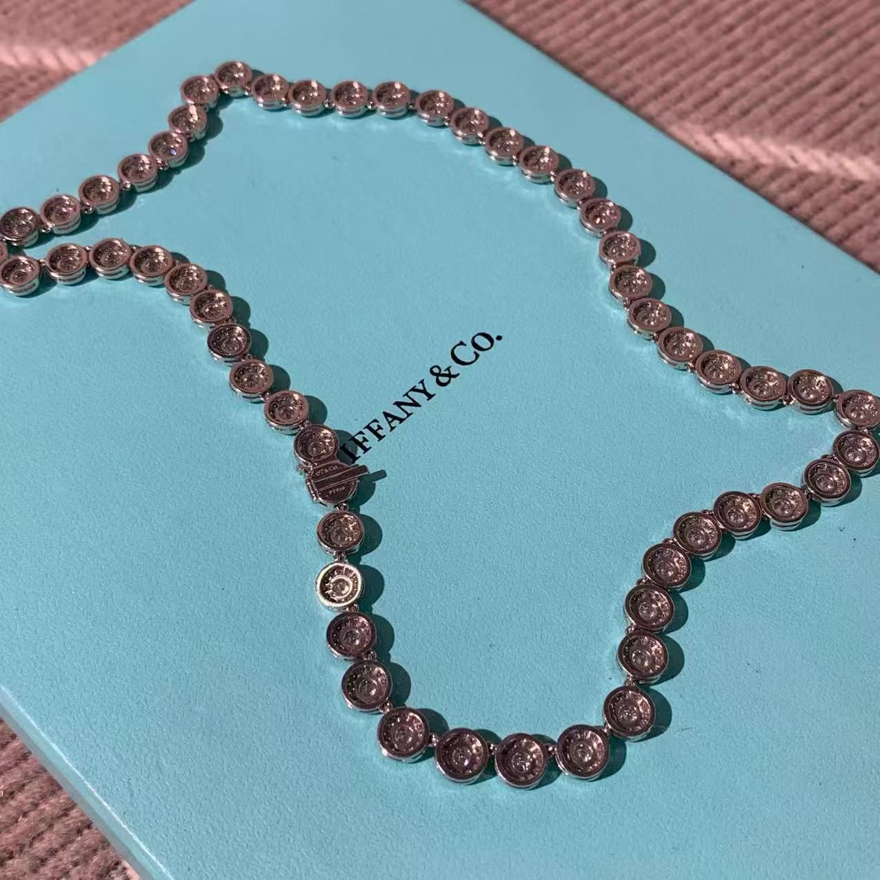 Tiffany & Co. CIRCLET Collection 18K White Gold Full Diamond Round Necklace with Top-Quality Beads and Box