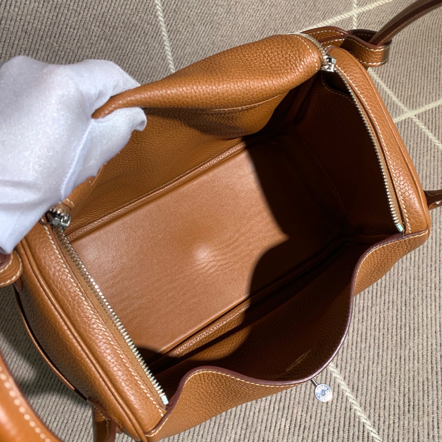 ✦ Hermès Lindy 30, gold-brown TC leather, silver hardware, T-stamp (99% new, excellent condition/super high cost performance)