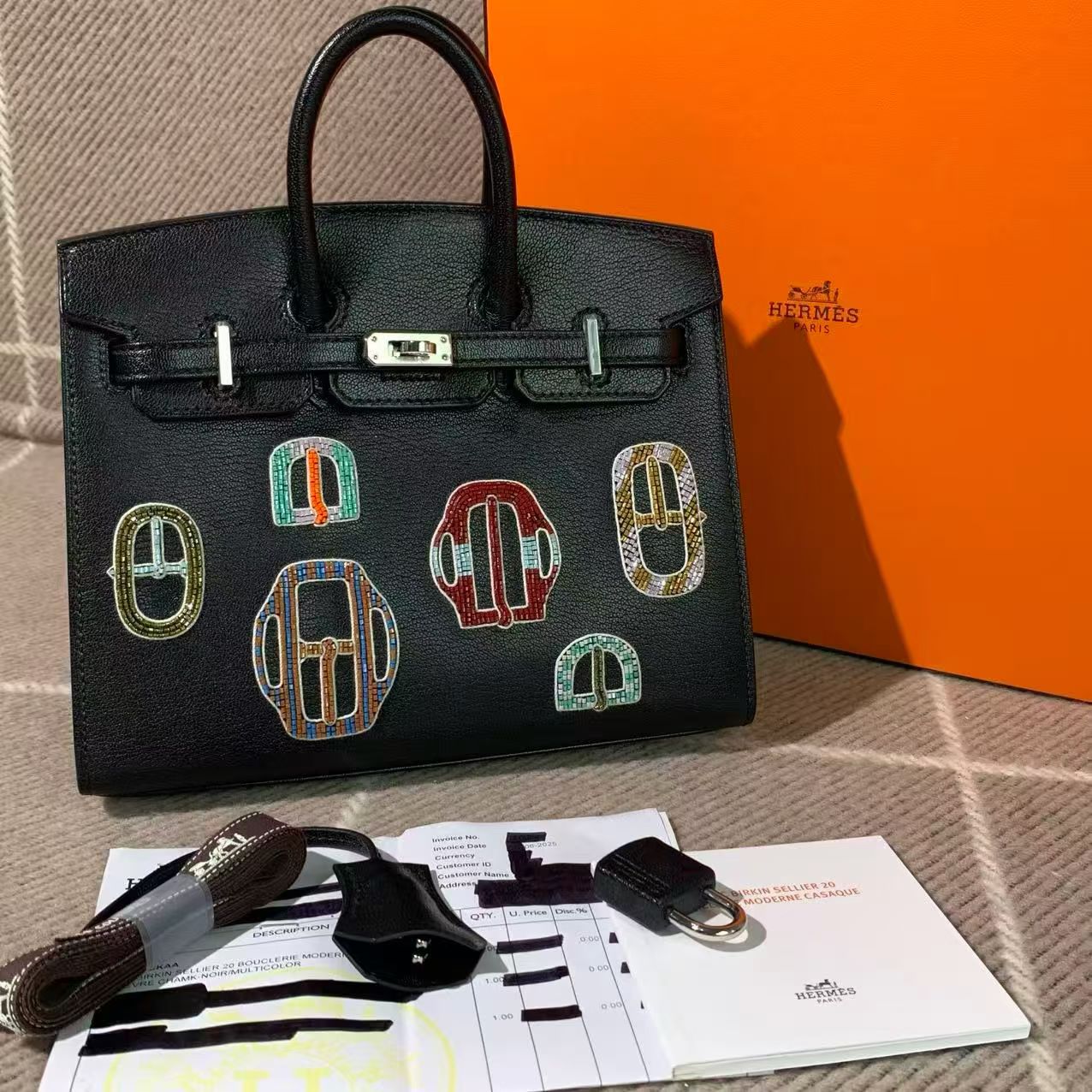 ✦ 爱马仕 Hermès Birkin 20 徽章钉珠限量版 黑色山羊皮 银扣 K刻 (极品限量/带发票全套)