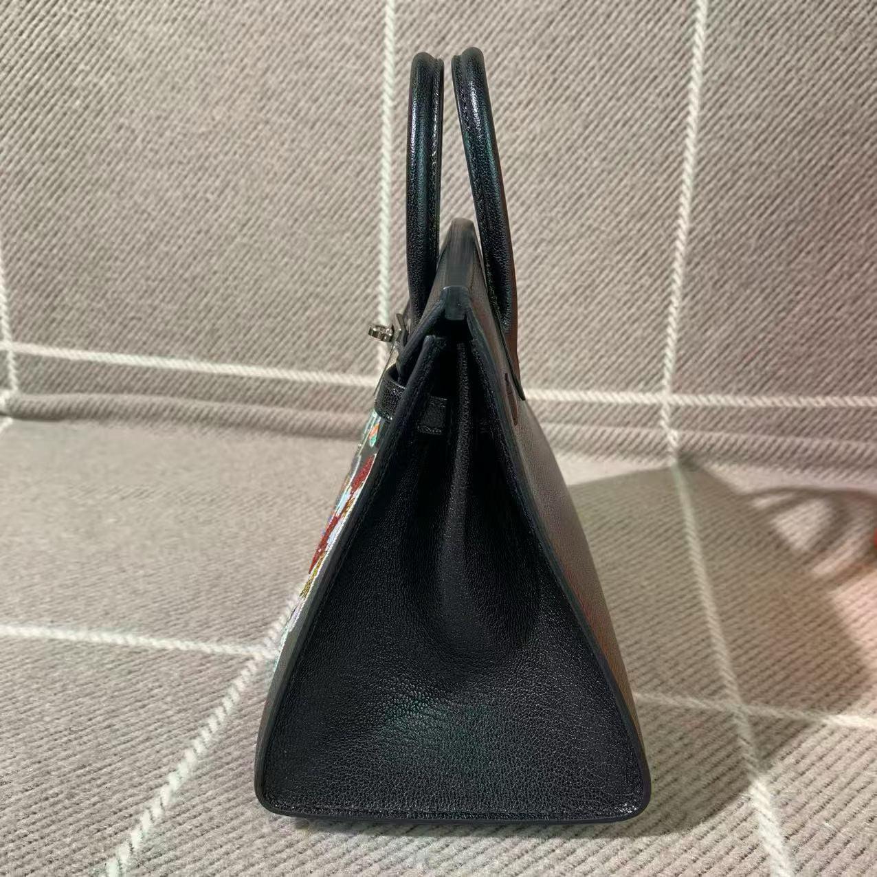 ✦ Hermès Birkin 20 Limited Edition Badge Beaded Black Goatskin Leather with Silver Buckle and K Engraving (Extreme Limited Edition/Complete Set with Invoice)