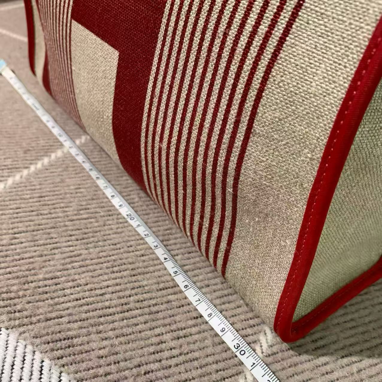 ✦ Hermès Herbag 31, red striped patchwork toile canvas with silver hardware and D-stamp (with complete set and invoice/classic preppy style)