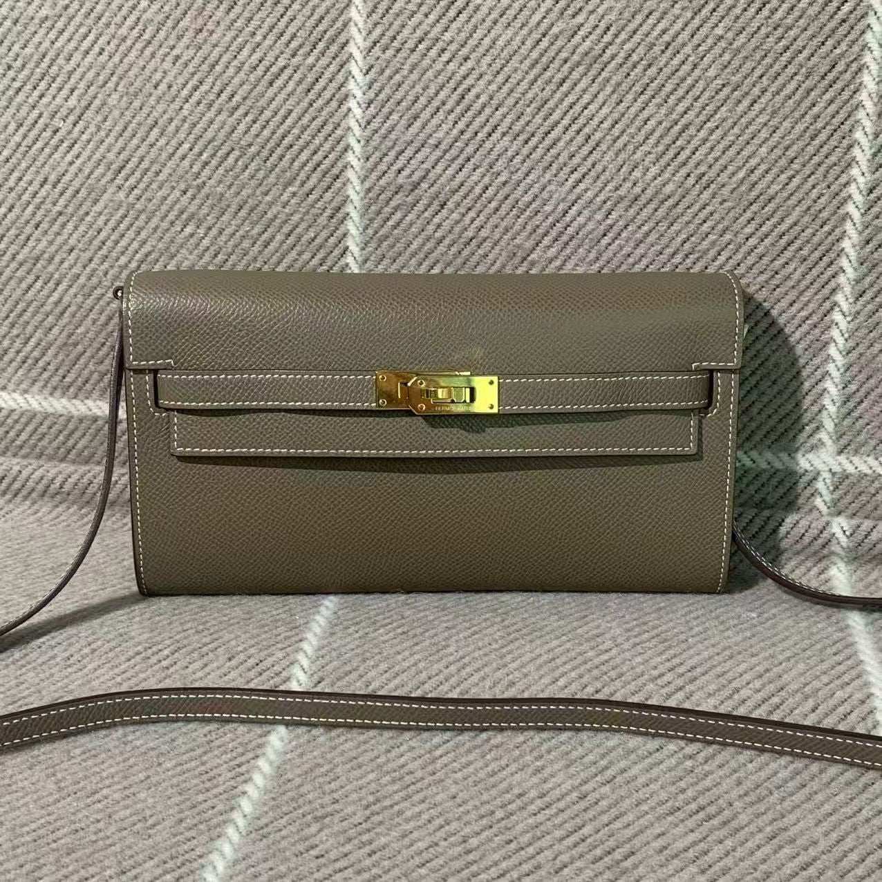✦ 爱马仕 Hermès Kelly Wallet To Go 大象灰 Epsom皮 金扣 Z刻 (经典大象灰)