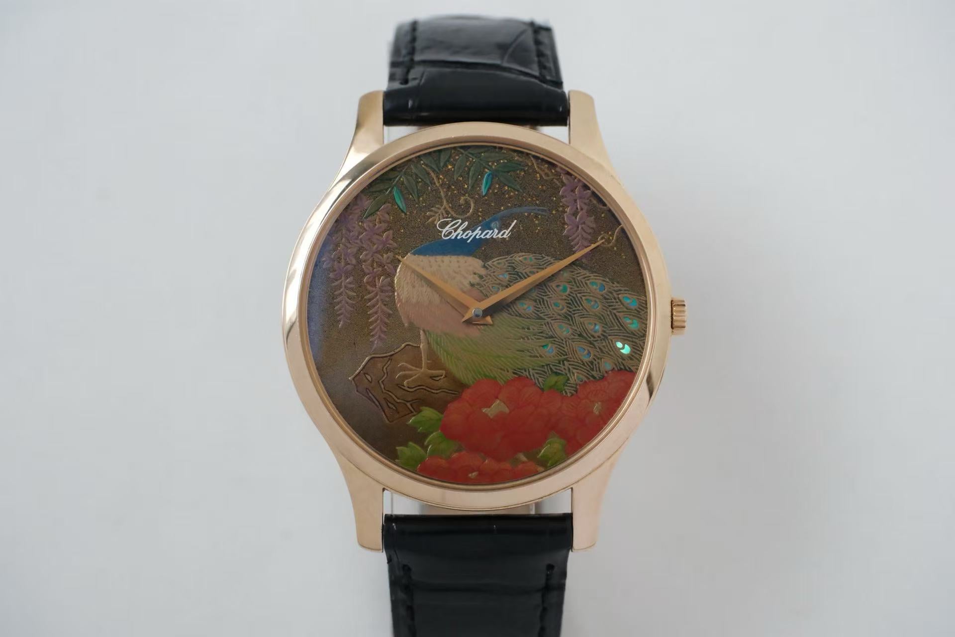 ✦ 萧邦 Chopard L.U.C 系列 39.5毫米 18K玫瑰金 莳绘工艺孔雀表盘