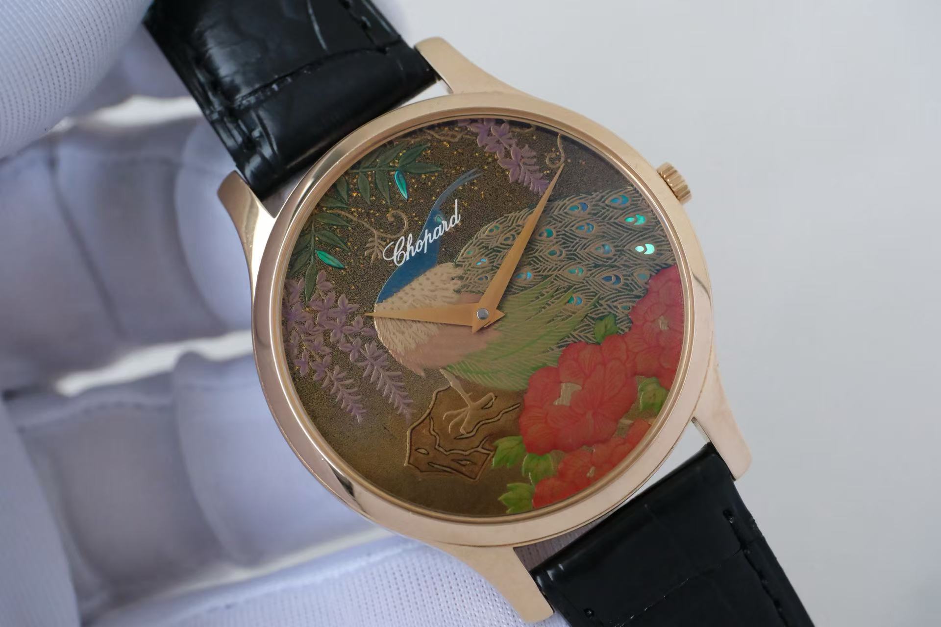 ✦ 萧邦 Chopard L.U.C 系列 39.5毫米 18K玫瑰金 莳绘工艺孔雀表盘