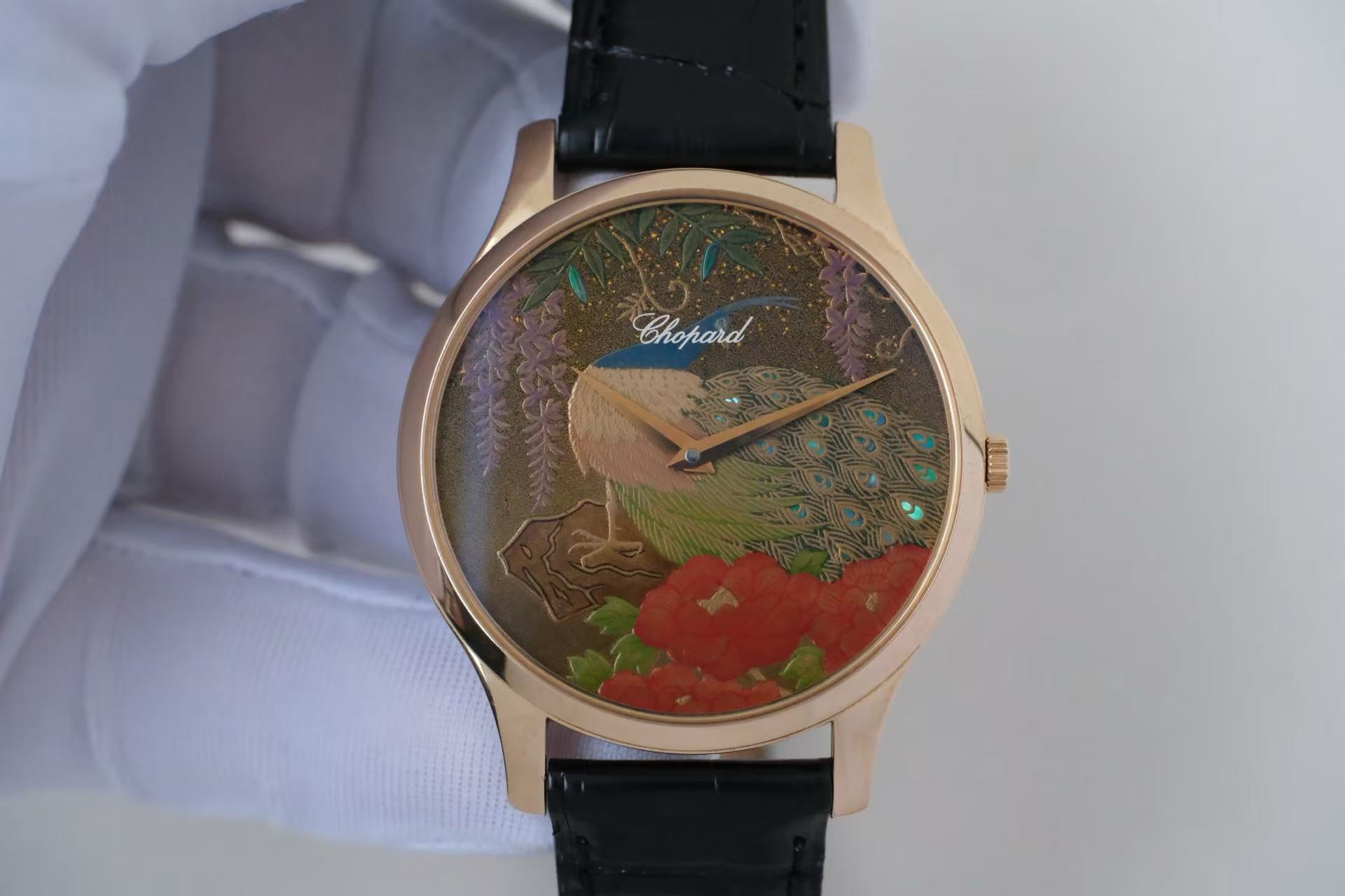 ✦ 萧邦 Chopard L.U.C 系列 39.5毫米 18K玫瑰金 莳绘工艺孔雀表盘