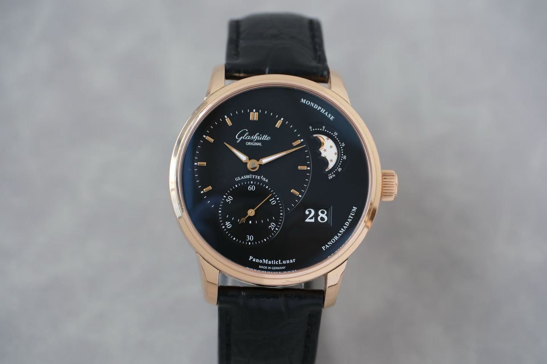 ✦ 格拉苏蒂原创 Glashütte Original 偏心系列 40毫米 18K玫瑰金 月相腕表