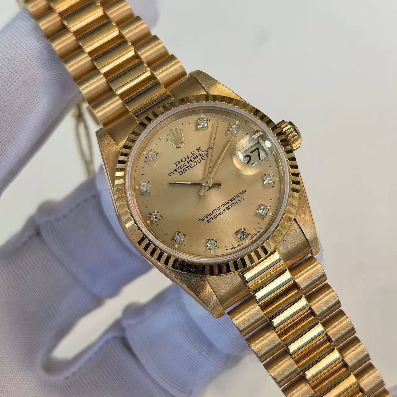 ✦ 劳力士 Rolex 日志型 Datejust 31毫米 18K黄金 香槟盘镶钻 68278 (带原始纸单/全长)