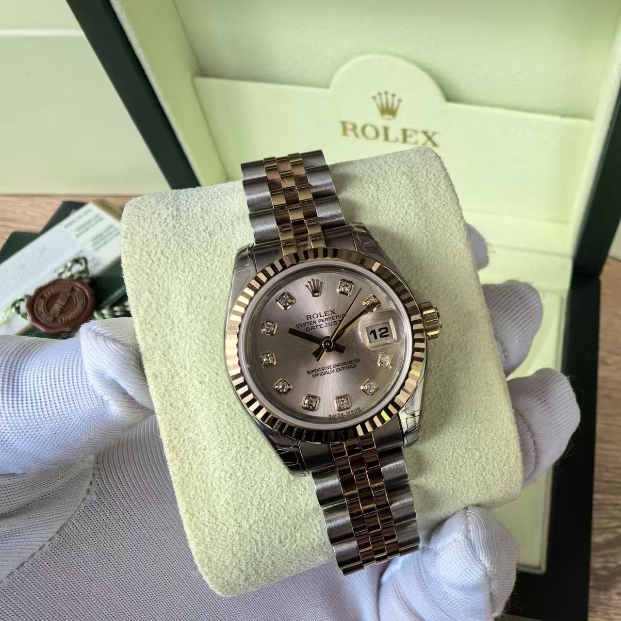 ✦ Rolex Lady Datejust 26mm Rose Gold Steel m179171 (2010 Fully Foiled Stock/Complete Set with Invoice)