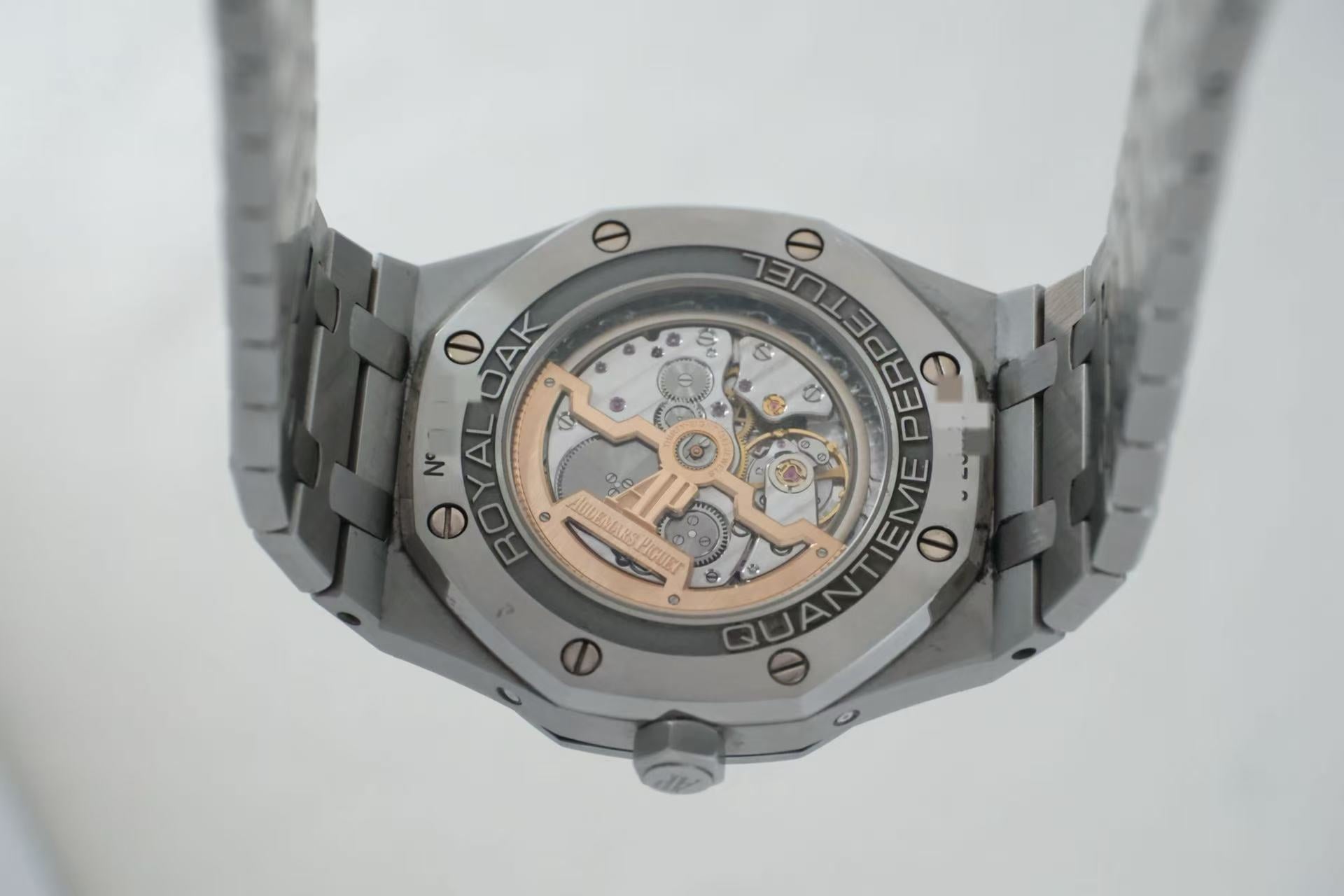 ✦ Audemars Piguet Royal Oak 41mm Stainless Steel Perpetual Calendar 26574ST (Official White Dial Replacement with Blue Dial)