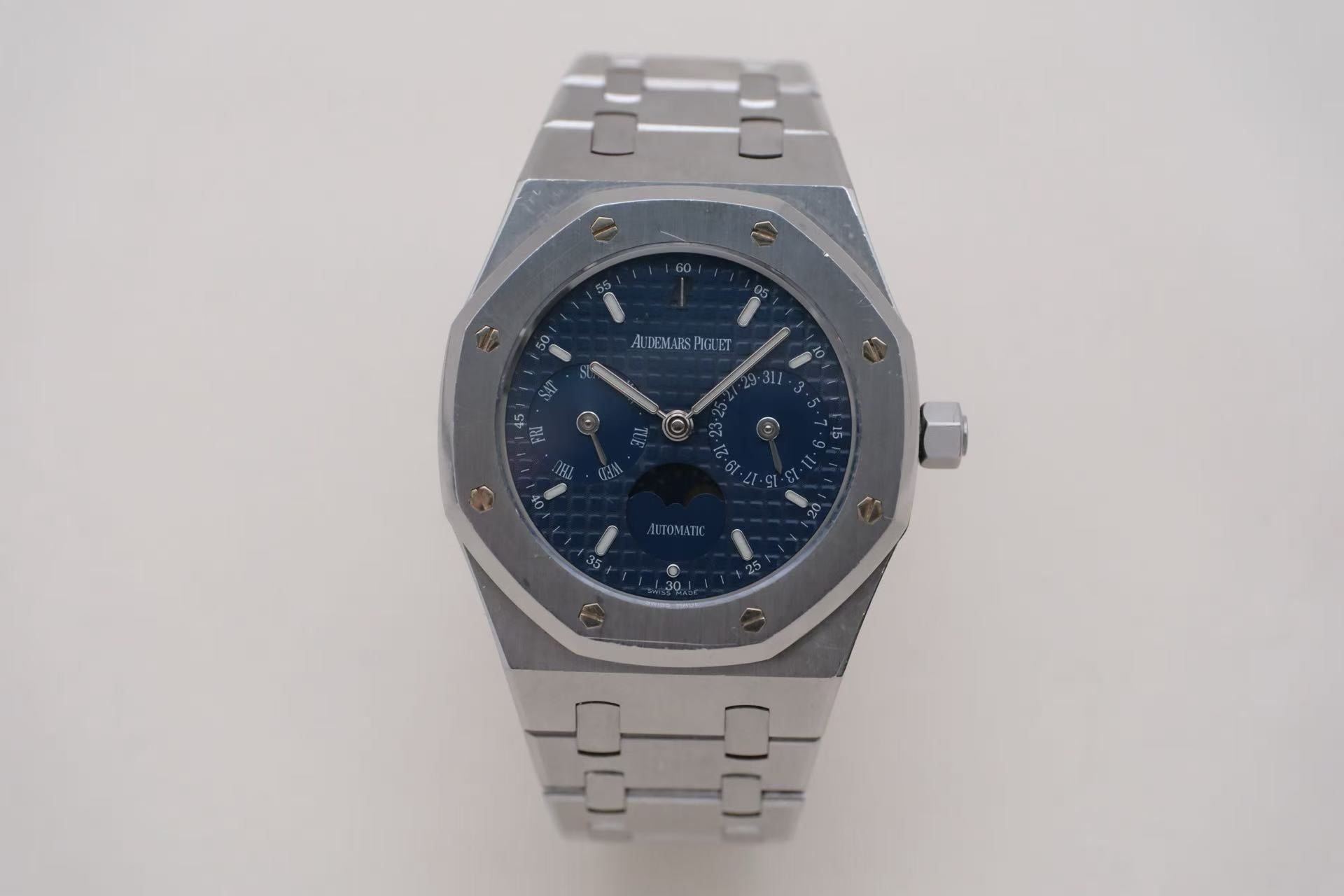 ✦ Audemars Piguet Royal Oak 36mm Rare Deep Blue Dial Moon Phase Calendar 25594ST.OO.0789ST.04 (2006 Policy)