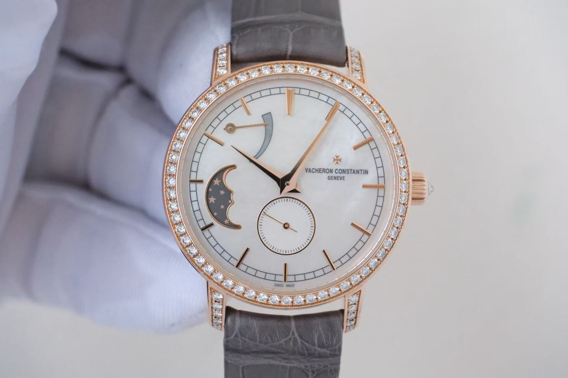 ✦ Vacheron Constantin Patrimony Collection 36mm 18K Rose Gold Diamond-set Mother-of-Pearl Dial 83570 (Complete Set, 2016)