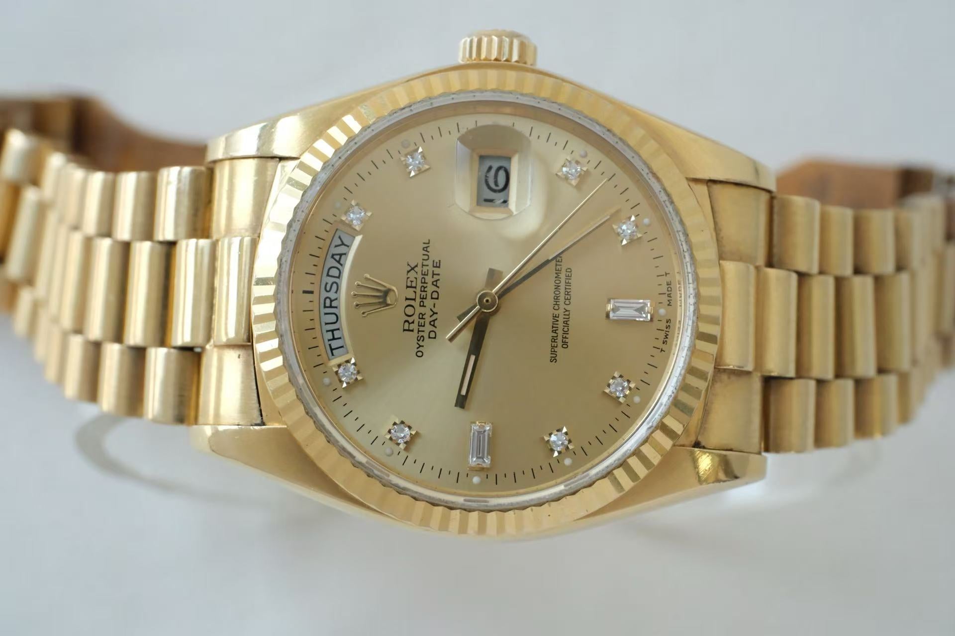 ✦ 劳力士 Rolex 星期日历型 36毫米 18K黄金 香槟盘钻刻 18038 (极佳状态/22节)