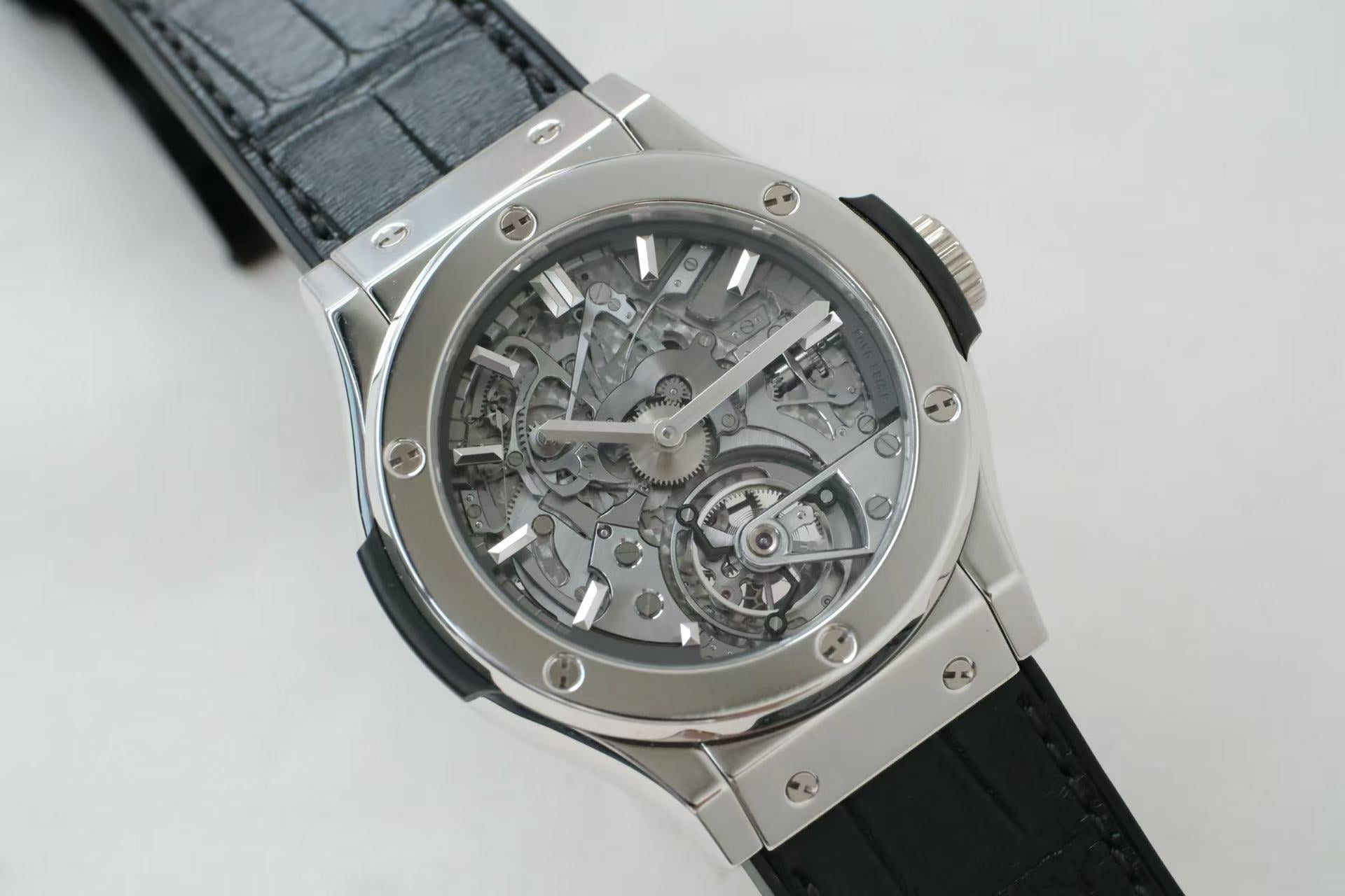 ✦ Hublot 45mm PT950 Platinum Skeleton Tourbillon Watch 504.TX.0170.LR.YOS16 (Limited Edition of 10 Pieces Worldwide/Complete Set)
