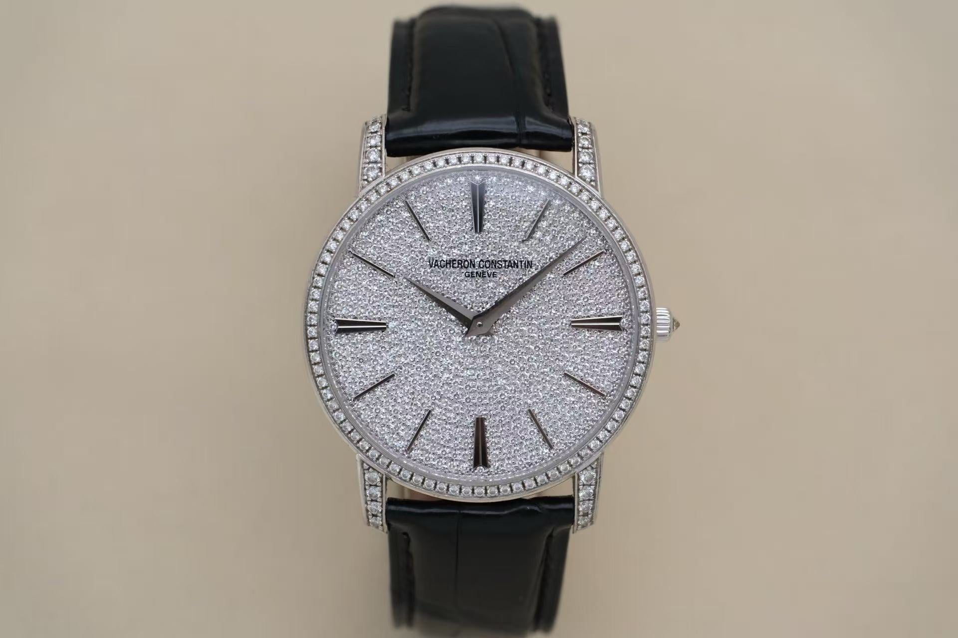 ✦ Vacheron Constantin Patrimony Collection 38mm 18K White Gold Dial with Pavé Diamonds 81579/000G-9274 (Premium Quality, In Stock/Watch Only)