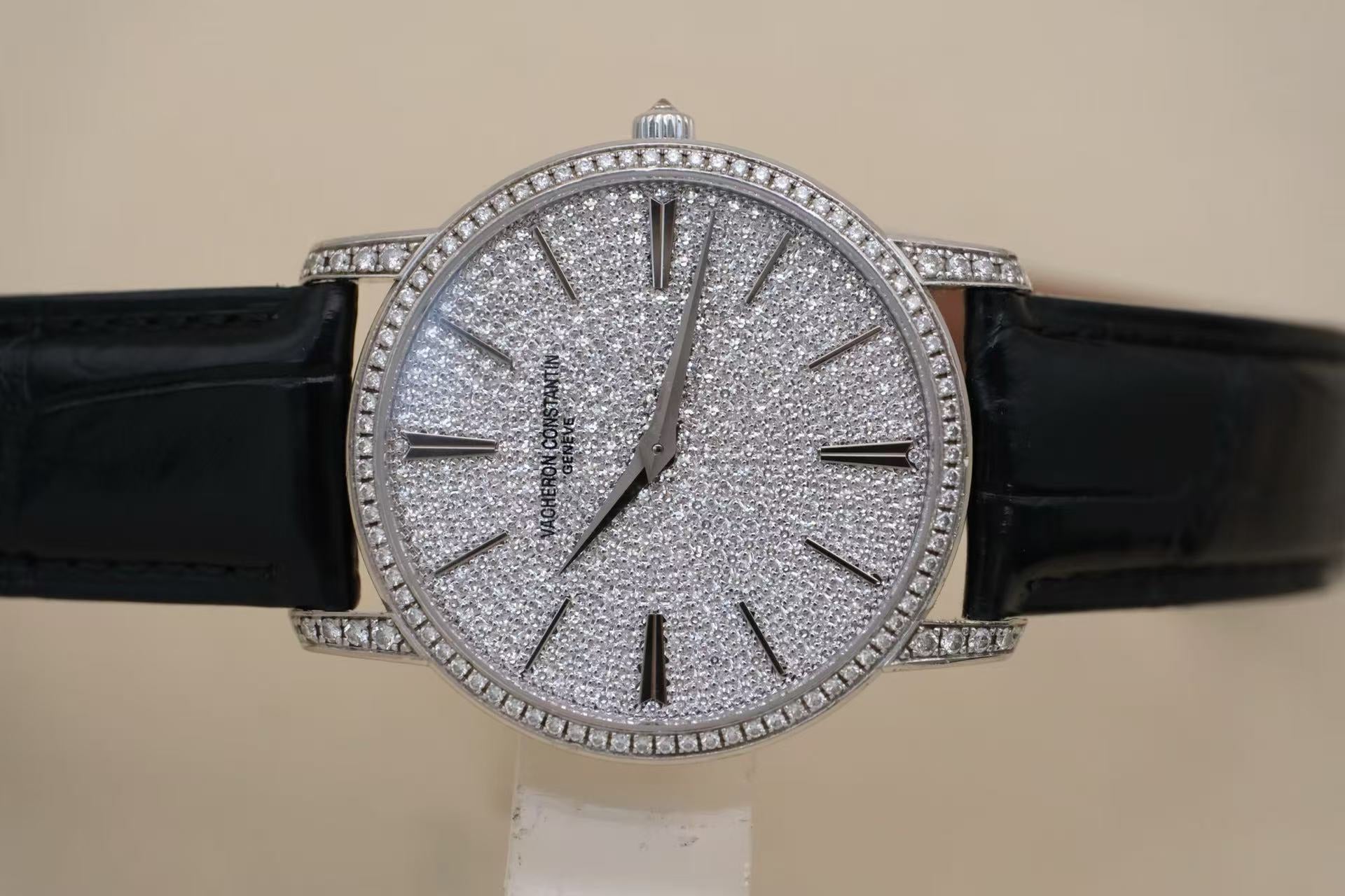 ✦ Vacheron Constantin Patrimony Collection 38mm 18K White Gold Dial with Pavé Diamonds 81579/000G-9274 (Premium Quality, In Stock/Watch Only)