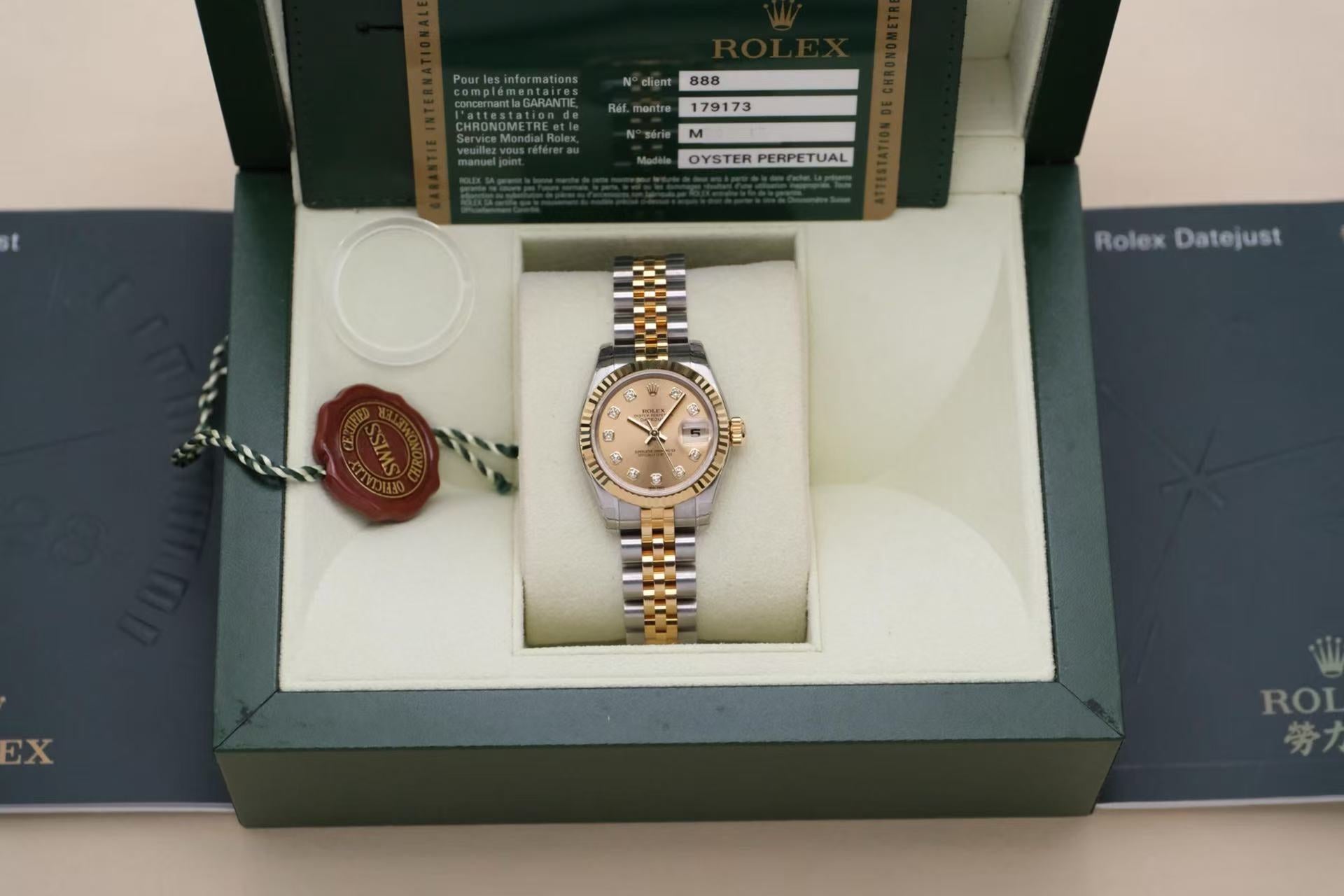 ✦ 劳力士 Rolex 女装日志型 26毫米 18K间金 钻刻 179173-0093 (2009年全套未使用/表头全膜)