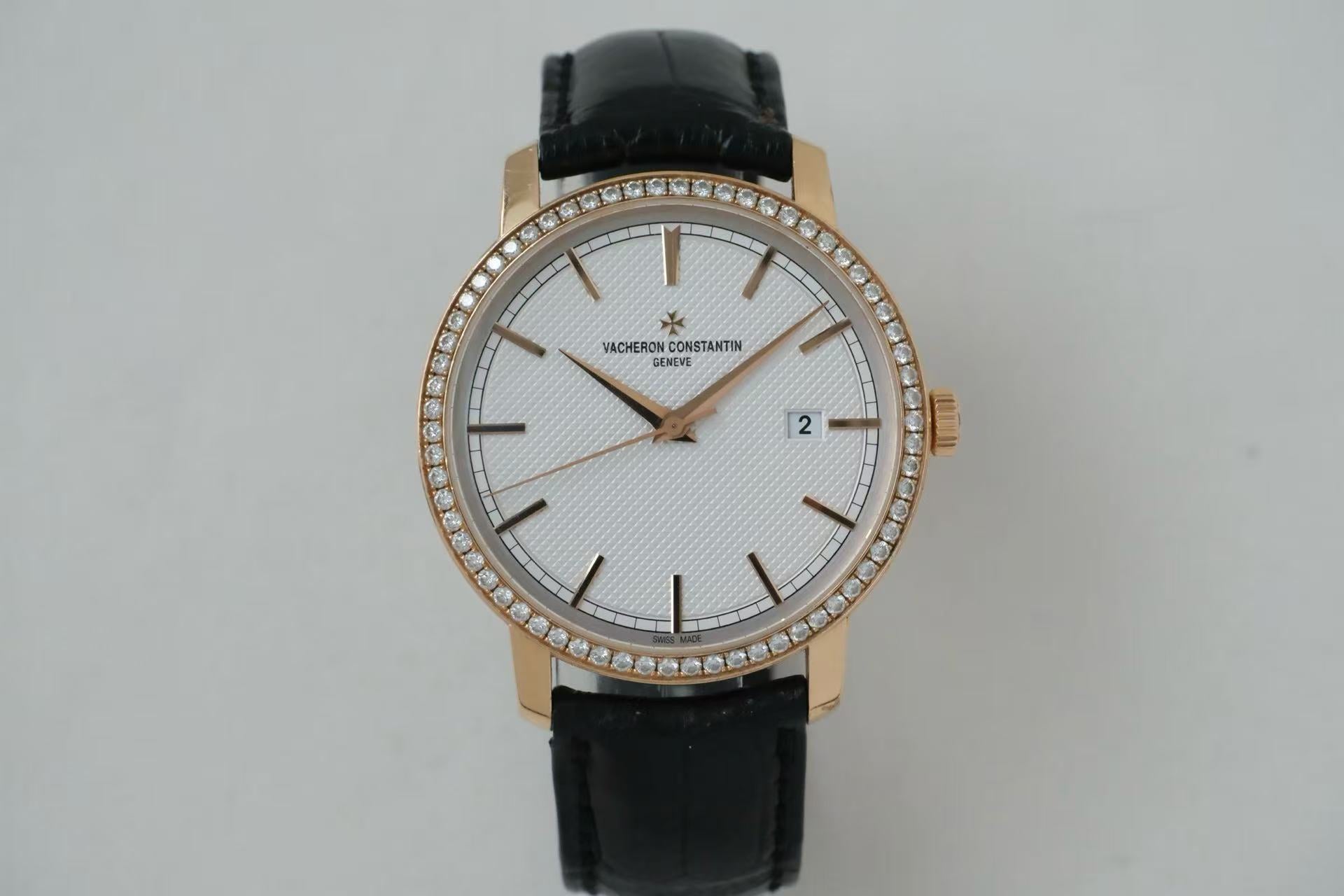 ✦ Vacheron Constantin Patrimony 40mm 18K Pink Gold Men's Watch with Diamonds 85520 (2015, with warranty)