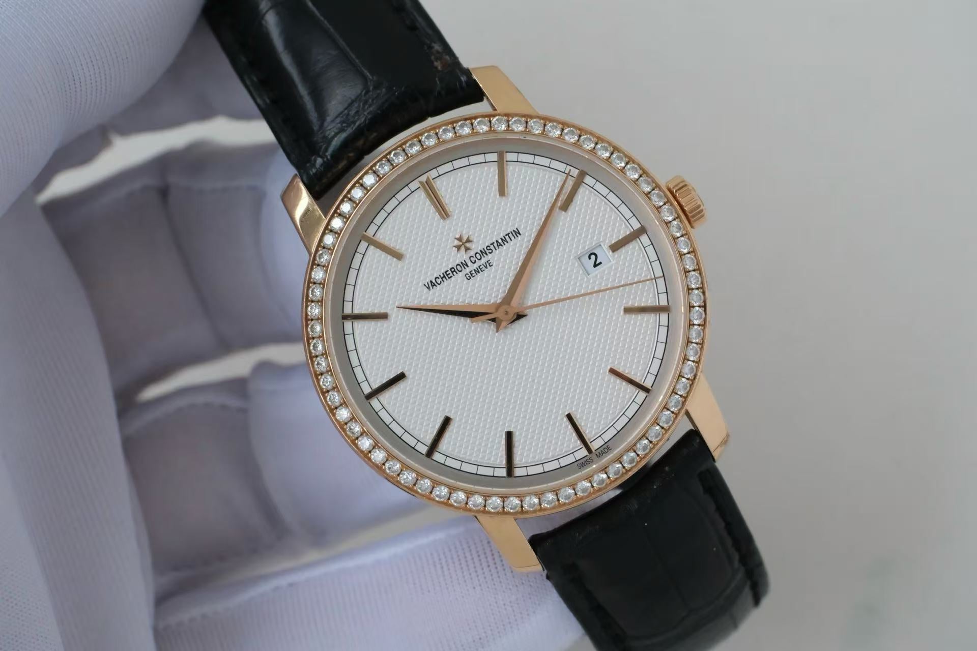 ✦ Vacheron Constantin Patrimony 40mm 18K Pink Gold Men's Watch with Diamonds 85520 (2015, with warranty)