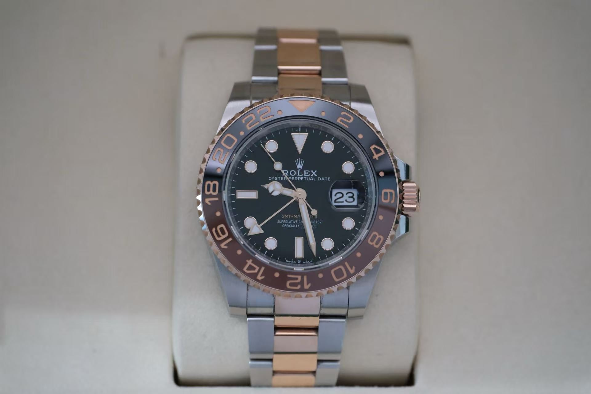 ✦ Rolex GMT-Master II 40mm Rose Gold Steel "Sarcasm Bezel" m126711chnr-0002 (Full set, length and receipt included, due March 2025)