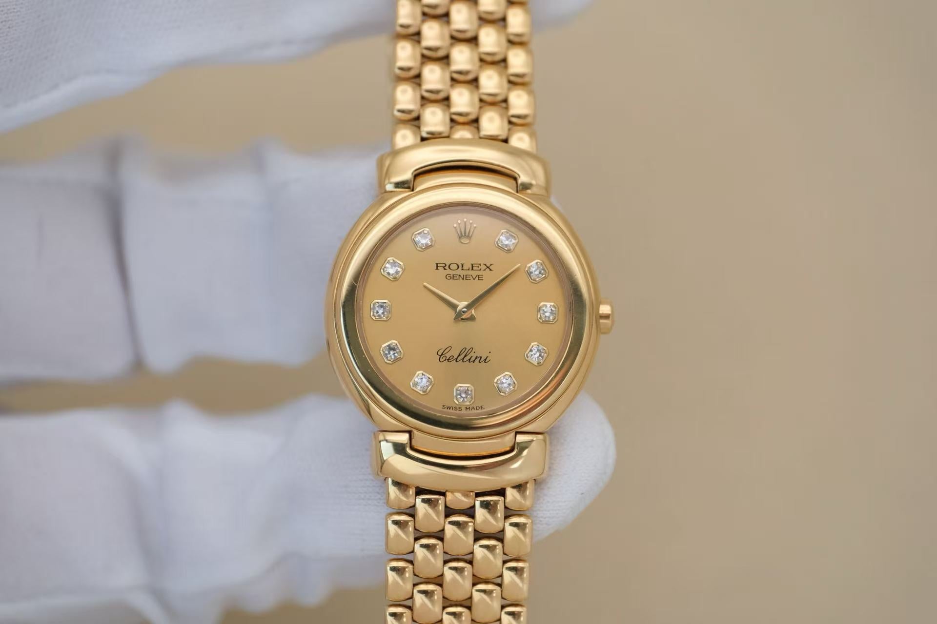 ✦ 劳力士 Rolex 切利尼系列 26毫米 18K黄金 奢华钻面 石英女表 6621 (优雅艺术/单表现货)