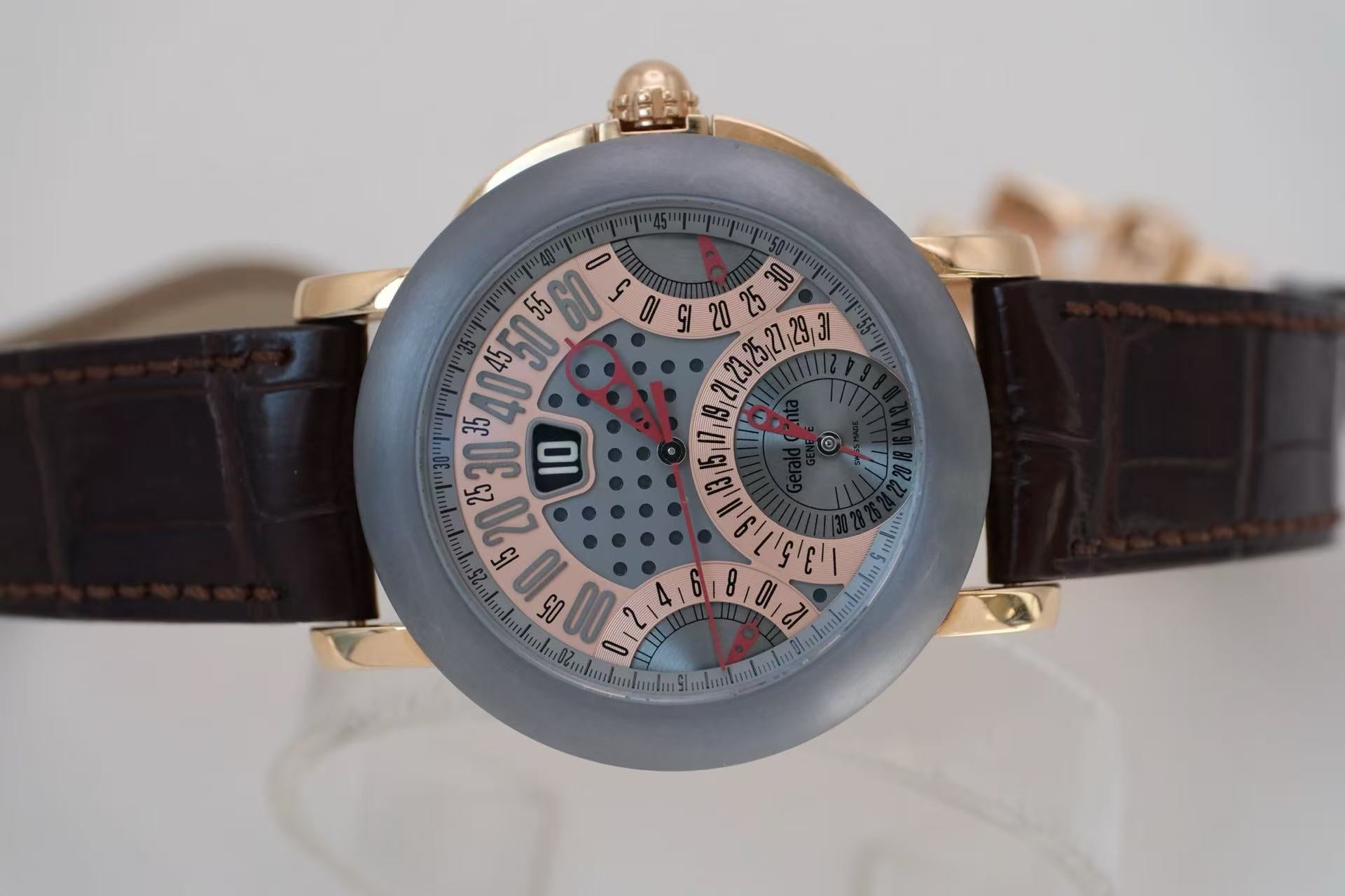 ✦ Gerald Genta 45mm Automatic Mechanical Chronograph in Tantalum with 18K Rose Gold Jumping Hour Retrograde Flyback (Designer Brand's Exclusive Masterpiece/In Stock)