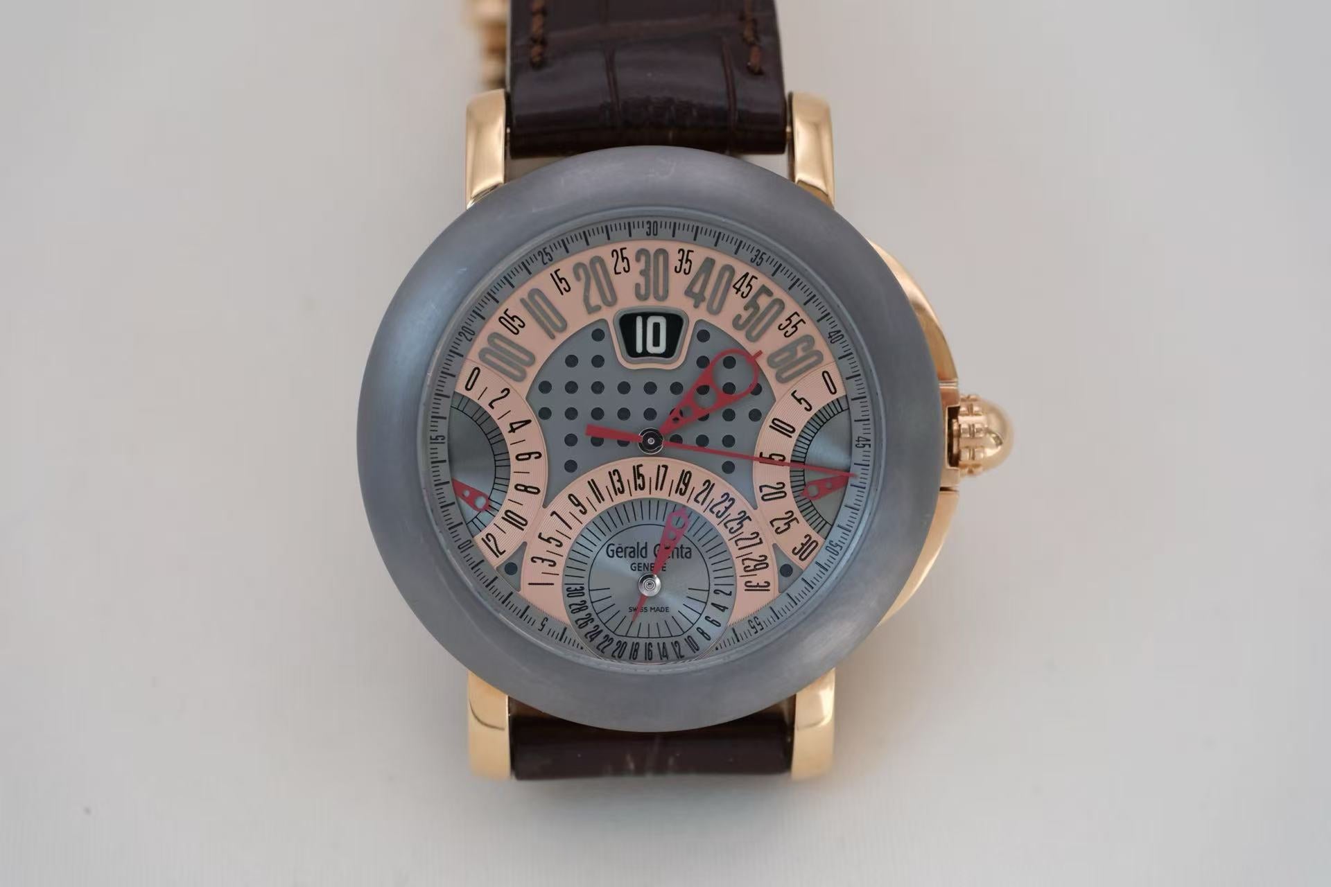 ✦ Gerald Genta 45mm Automatic Mechanical Chronograph in Tantalum with 18K Rose Gold Jumping Hour Retrograde Flyback (Designer Brand's Exclusive Masterpiece/In Stock)