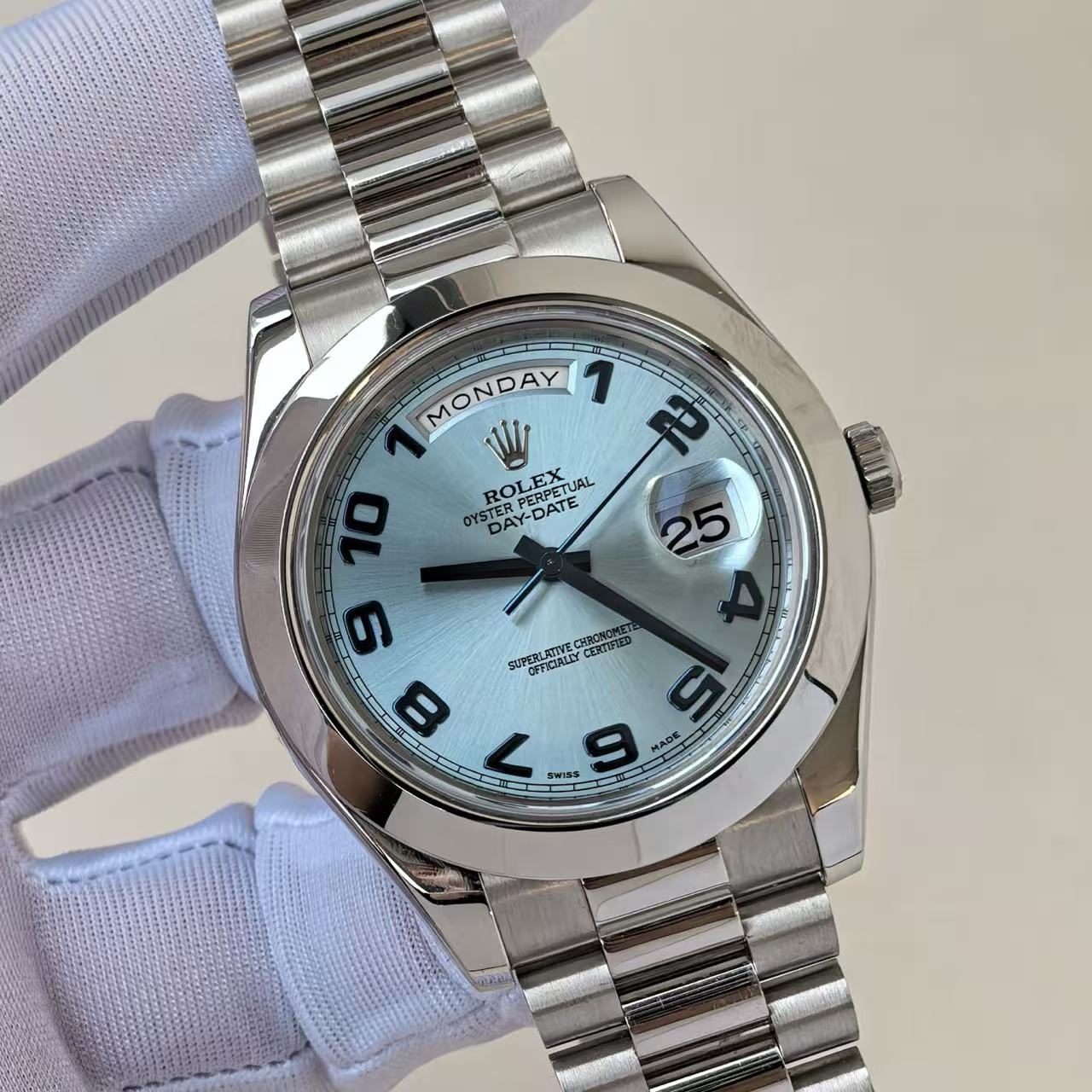 ✦ Rolex Day-Date 218206 41mm 950 Platinum Ice Blue Dial Automatic Mechanical