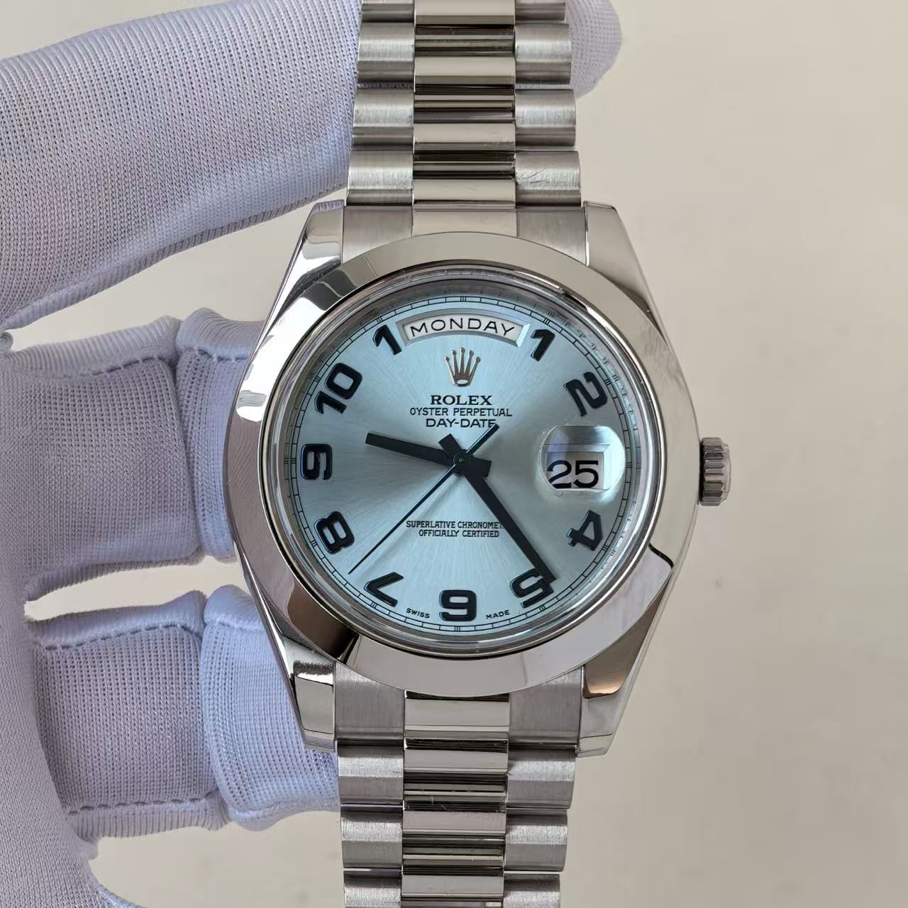 ✦ Rolex Day-Date 218206 41mm 950 Platinum Ice Blue Dial Automatic Mechanical