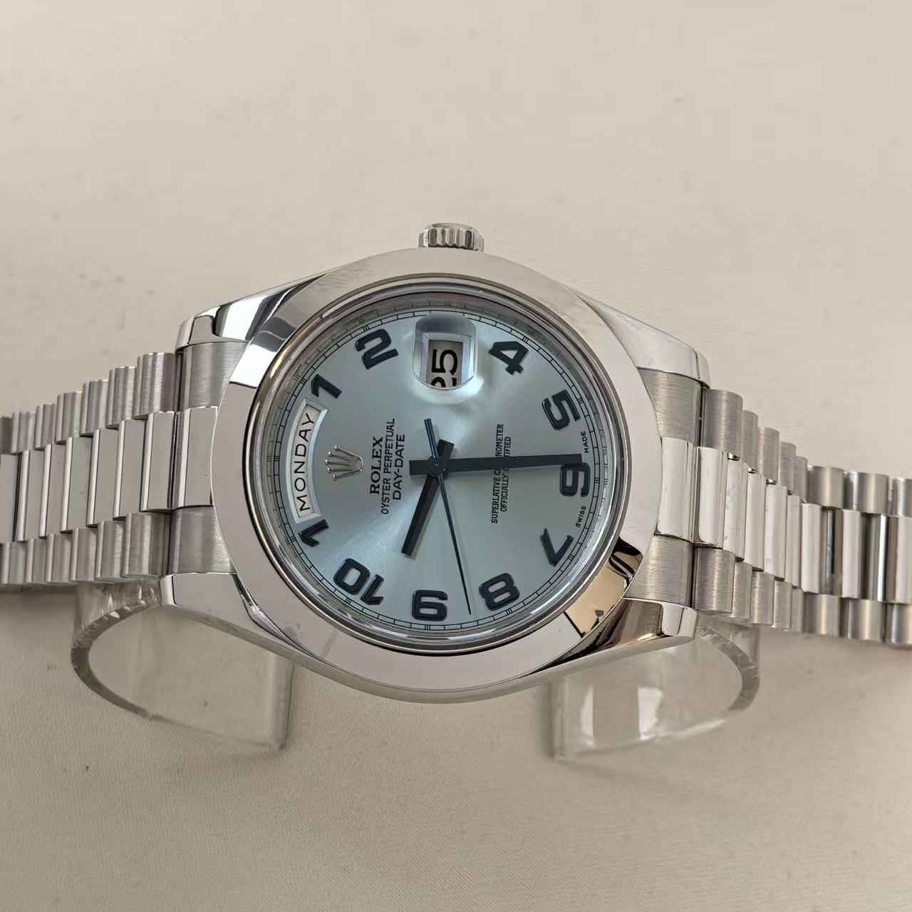 ✦ Rolex Day-Date 218206 41mm 950 Platinum Ice Blue Dial Automatic Mechanical