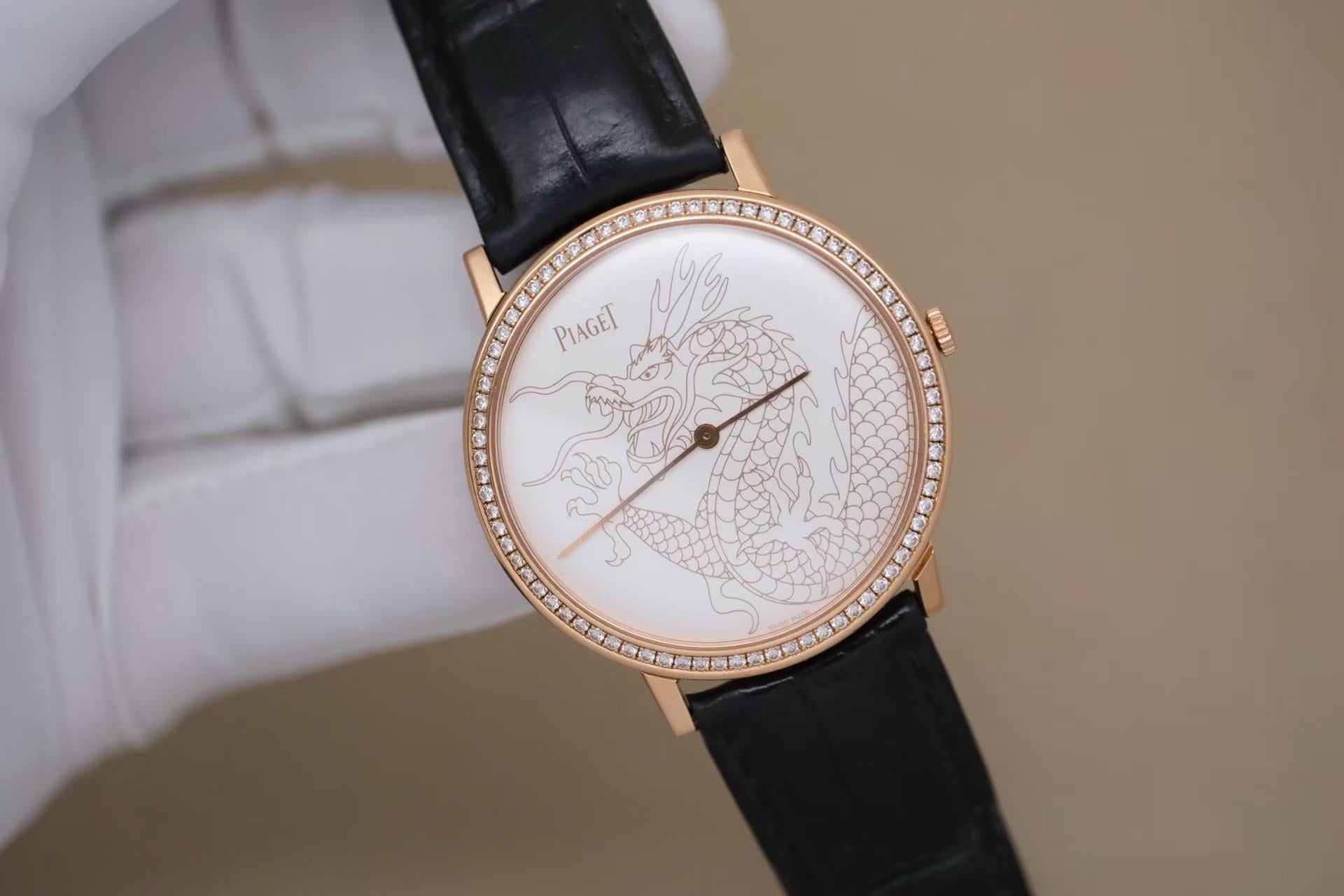 ✦ Piaget Dragon and Phoenix G0A36549 38mm 18K Rose Gold Diamond-Set Bezel Manual Mechanical Watch