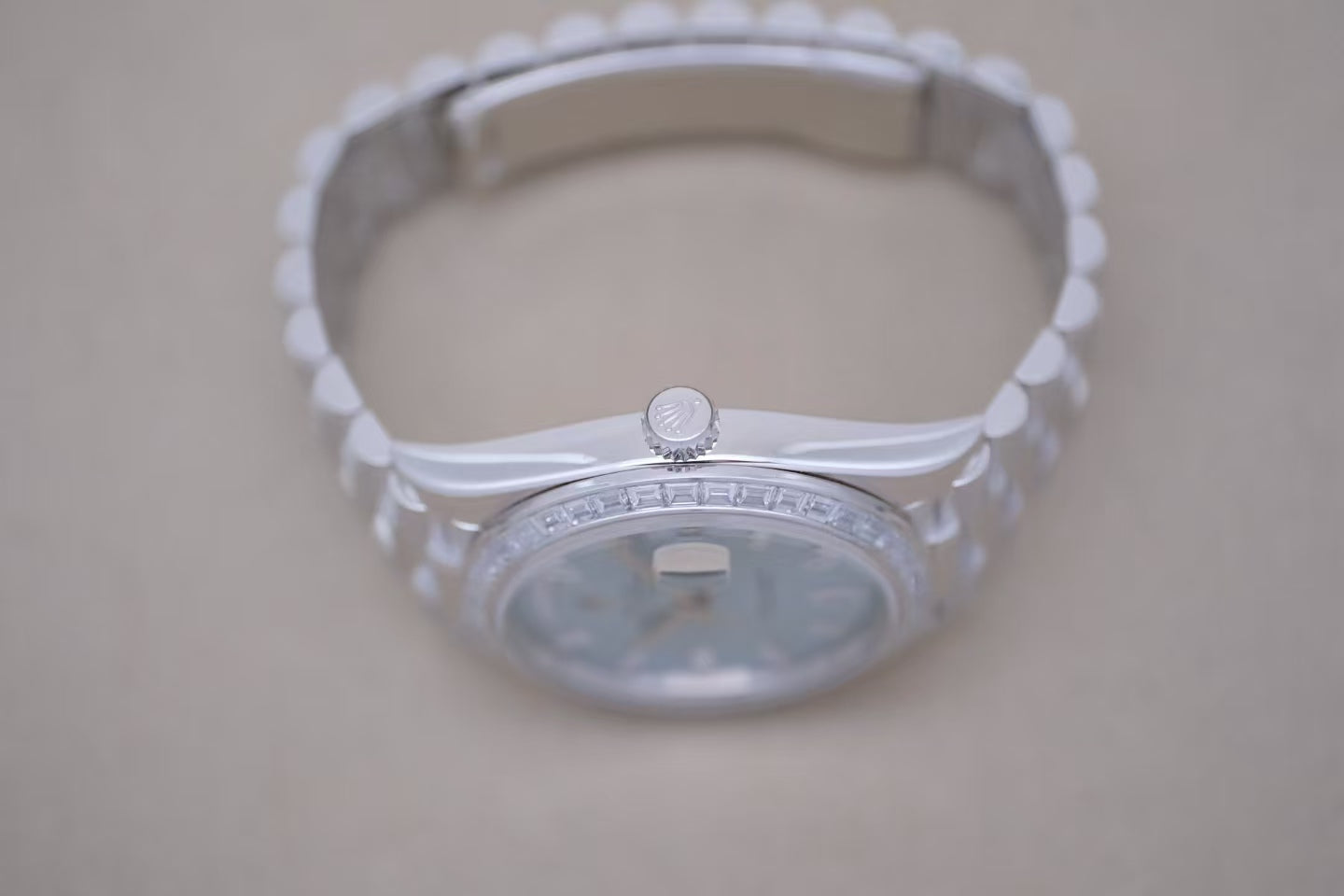 ✦ Rolex Day-Date 228396TBR 40mm 950 Platinum Ice Blue Dial with Crystal Diamonds - Automatic Mechanical