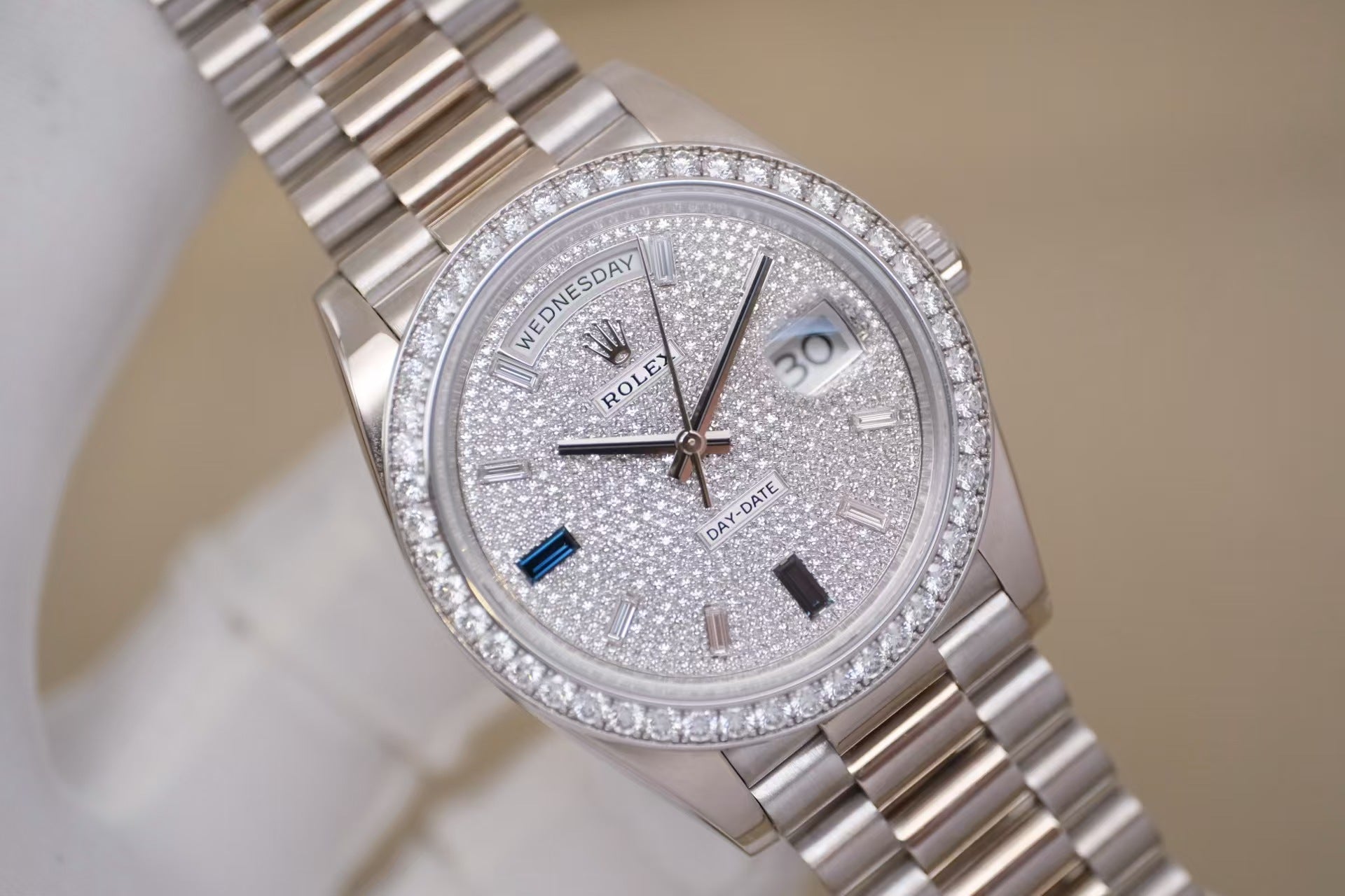 ✦ Rolex Day-Date 228349RBR 40mm 18K White Gold Automatic Watch with Diamonds