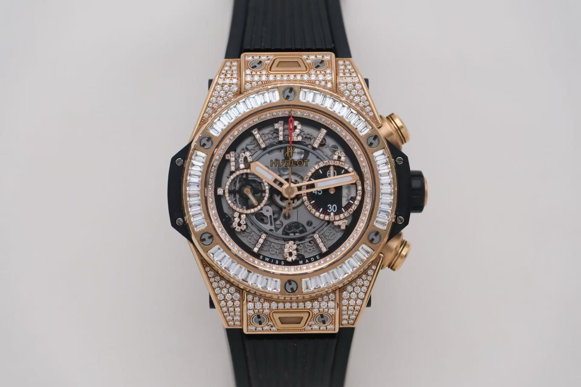 ✦ Hublot Big Bang 411.OX 45mm 18K King Gold Original Square Diamond Bezel Automatic Mechanical Chronograph