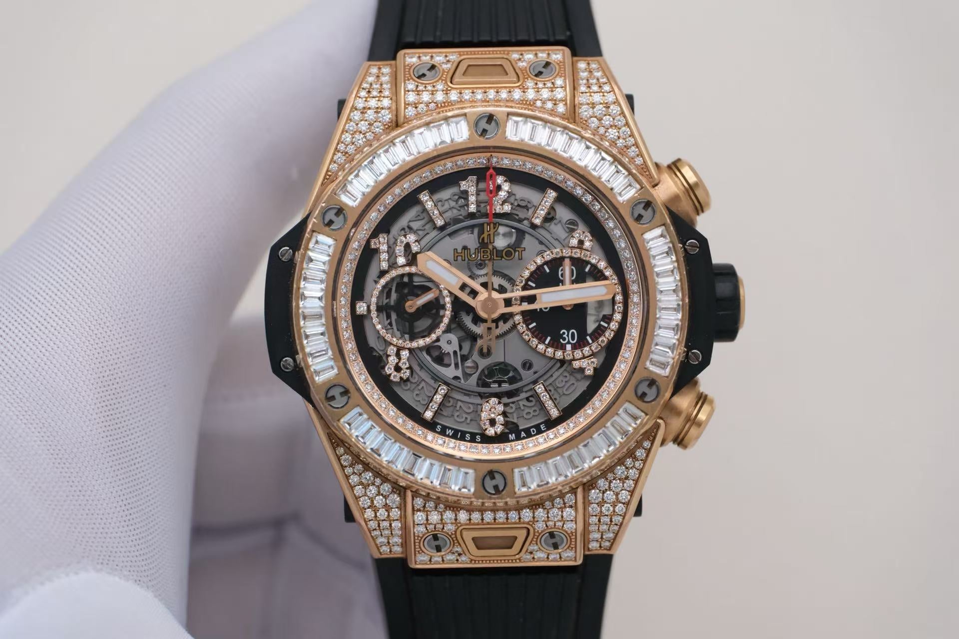 ✦ Hublot Big Bang 411.OX 45mm 18K King Gold Original Square Diamond Bezel Automatic Mechanical Chronograph