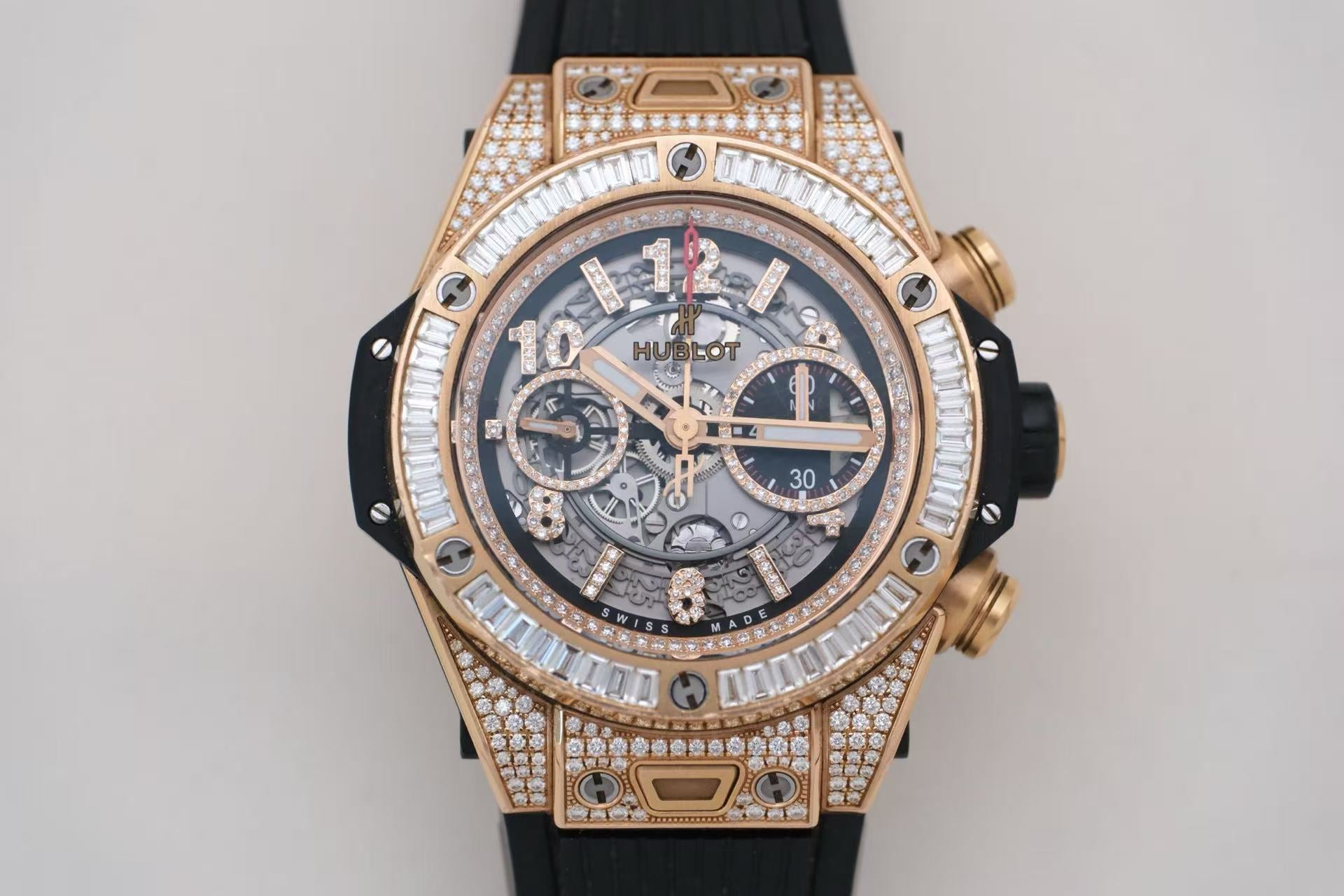 ✦ Hublot Big Bang 411.OX 45mm 18K King Gold Original Square Diamond Bezel Automatic Mechanical Chronograph