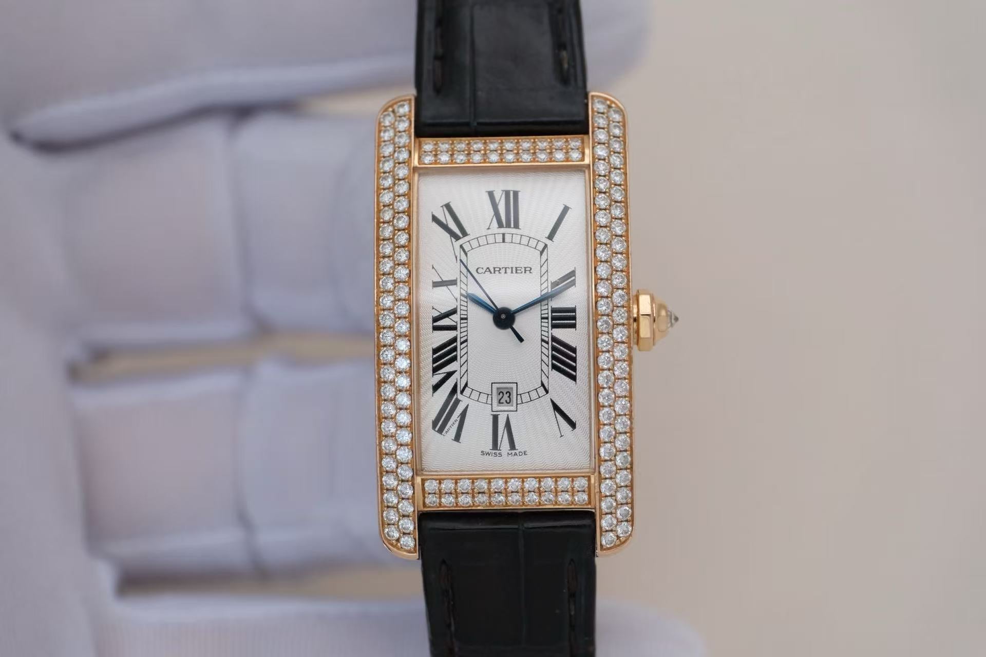 ✦ 卡地亚 Cartier 坦克 WB704751 41.6x22.6毫米 18K玫瑰金 镶钻 自动机械
