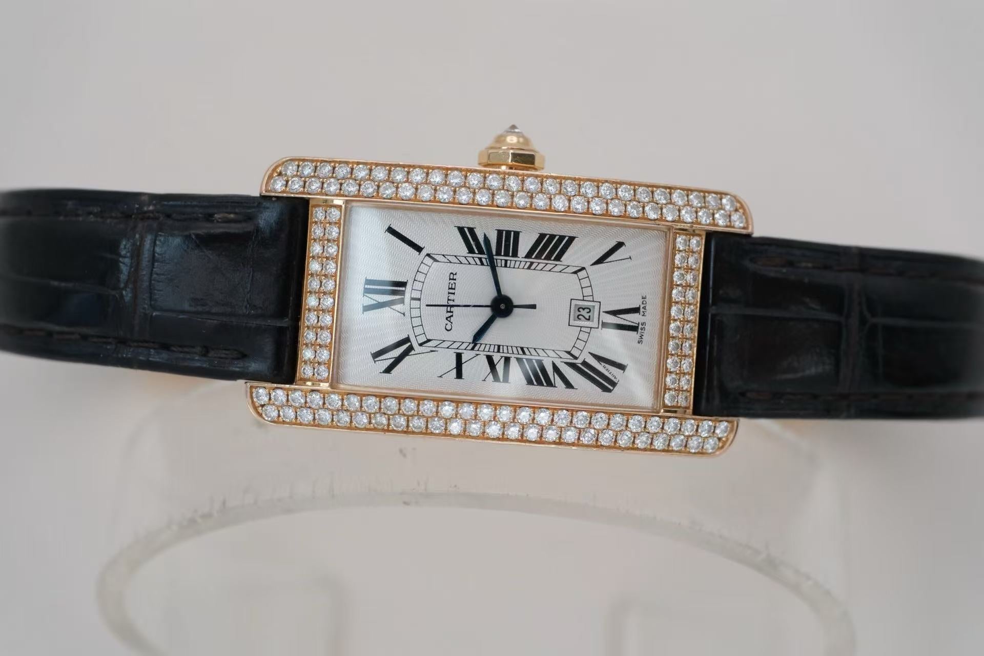 ✦ 卡地亚 Cartier 坦克 WB704751 41.6x22.6毫米 18K玫瑰金 镶钻 自动机械