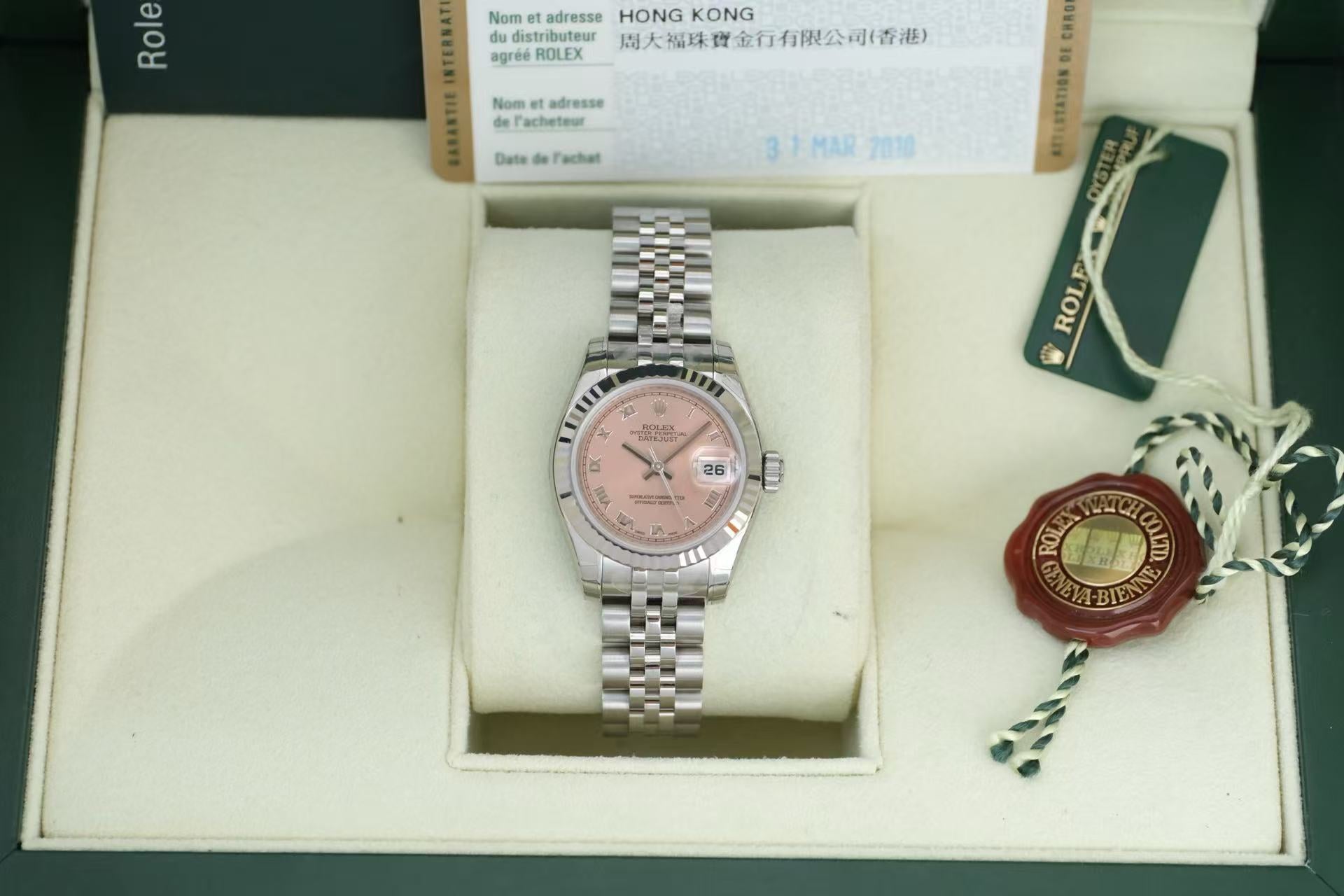 ✦ Rolex Lady-Datejust 179174 26mm 18K White Gold Bezel Pink Dial Roman numerals Automatic Mechanical Watch
